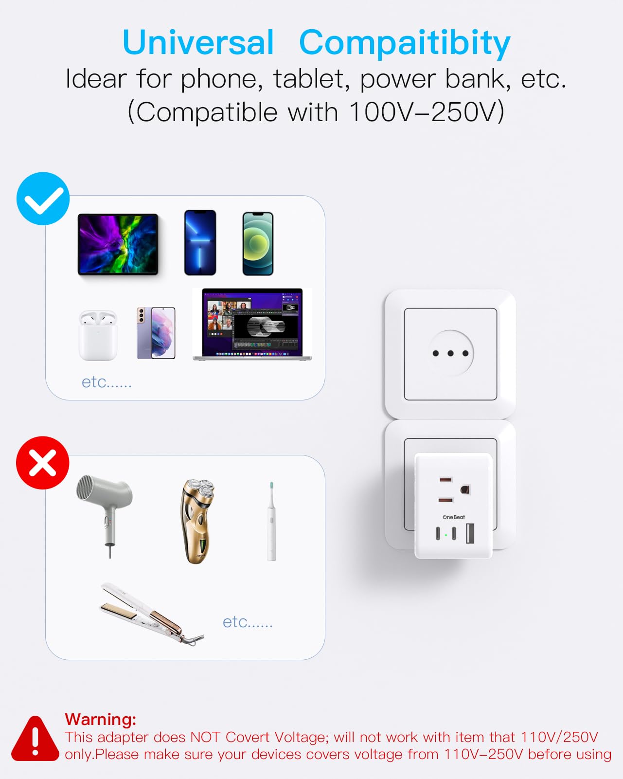 2 Pack Italy Travel Plug Adapter, Type L Italy Power Adapter With 3 Outlets 3 Usb Ports(2 Usb C), 6 In 1 Travel Outlet Adaptor,
