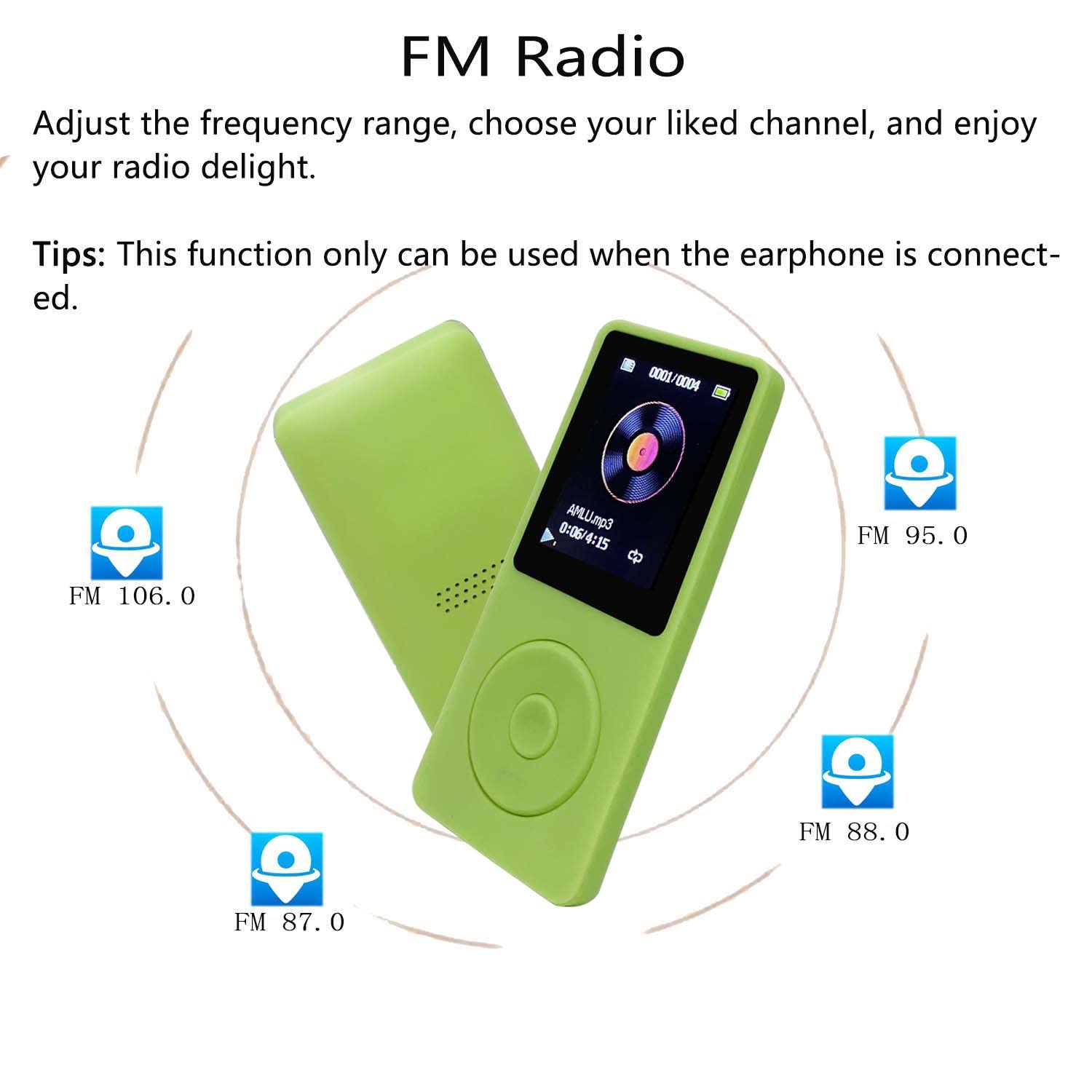 Mp3 Player 32Gb With Speaker Earphone Portable Mini Green Music Player Support Voice Recorder E Book 1.8 Inch Hd Screen Support