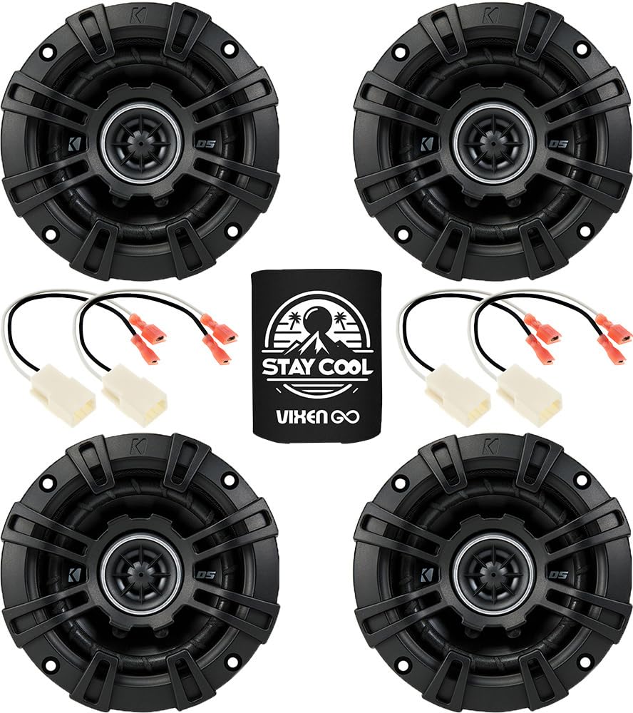 KICKER Speakers 4 inch for Jeep Wrangler JL 2018-2023 Upgrade Kit - 4 Pack of DS Series with Harness, Coaxial Car Audio Front Da