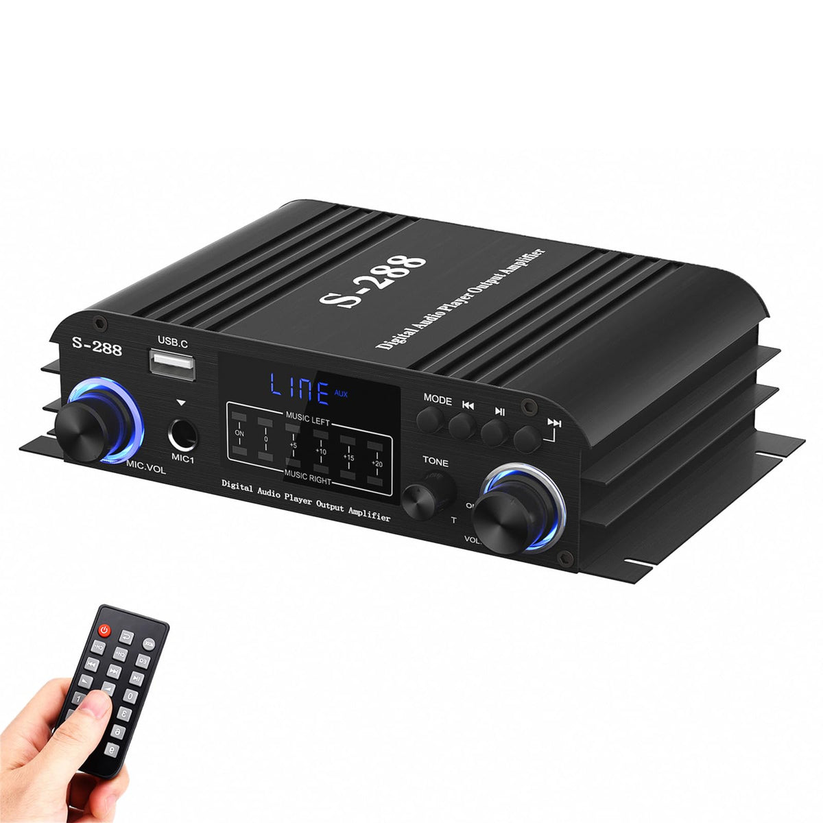 Facmogu S 288 4 Ch Bluetooth 5.0 Home Audio Amplifier, Rms 45Wx4, Max 600W Hifi Stereo Power Amplifier Usb, Sd, Fm Class D Speaker Amp For Home Theater Karaoke, With Power Adapter & Remote Control