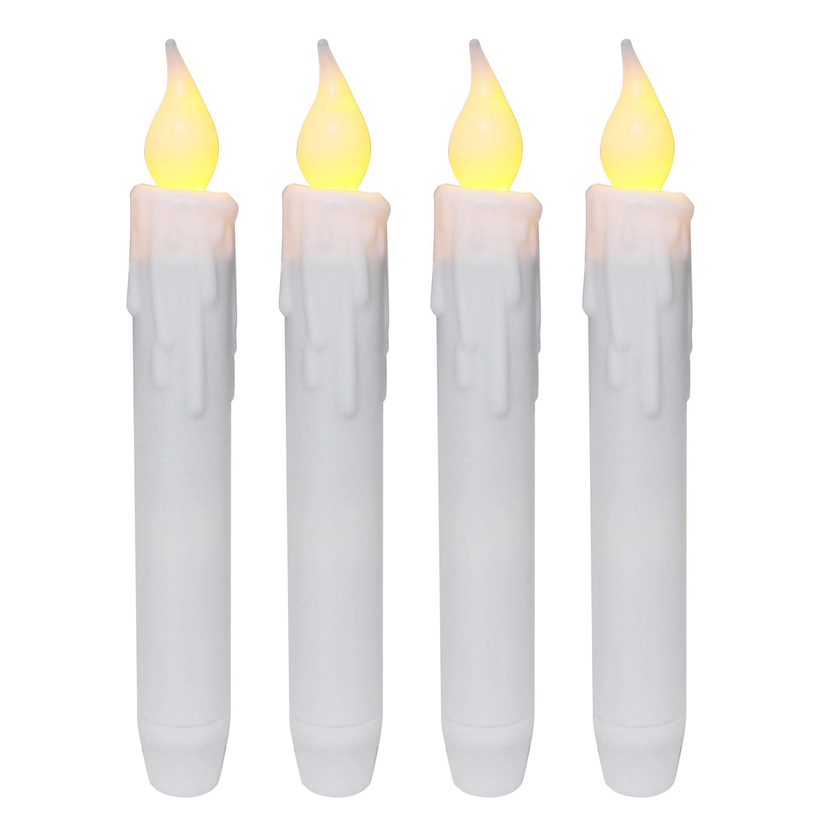 Cvhomedeco. Flickering Taper Candles Led Drip Flameless Candles, Battery Operated With Timer, White, 6-3/4 Inch, Set Of 4