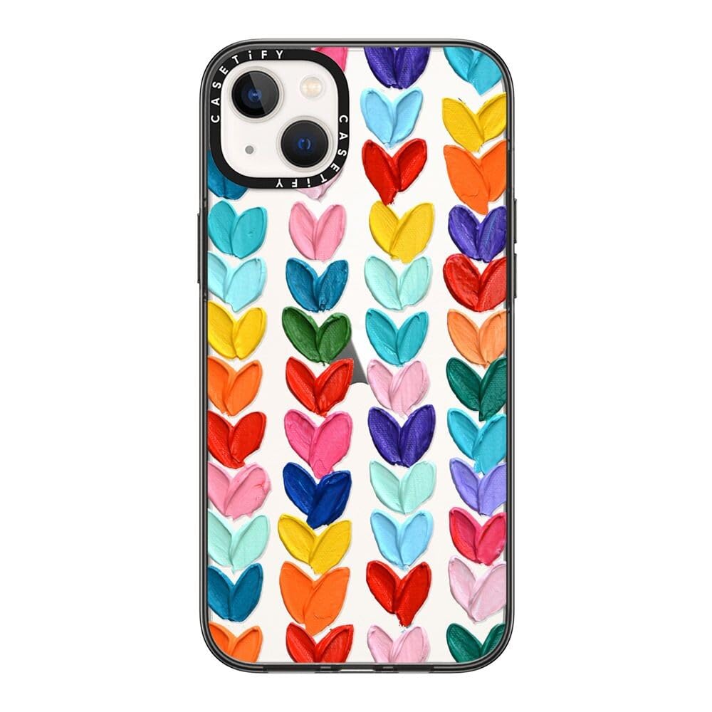 Casetify Compact Iphone 14 Plus Case [2X Military Grade Drop Tested / 4Ft Drop Protection]   Polka Daub Hearts   Clear Black