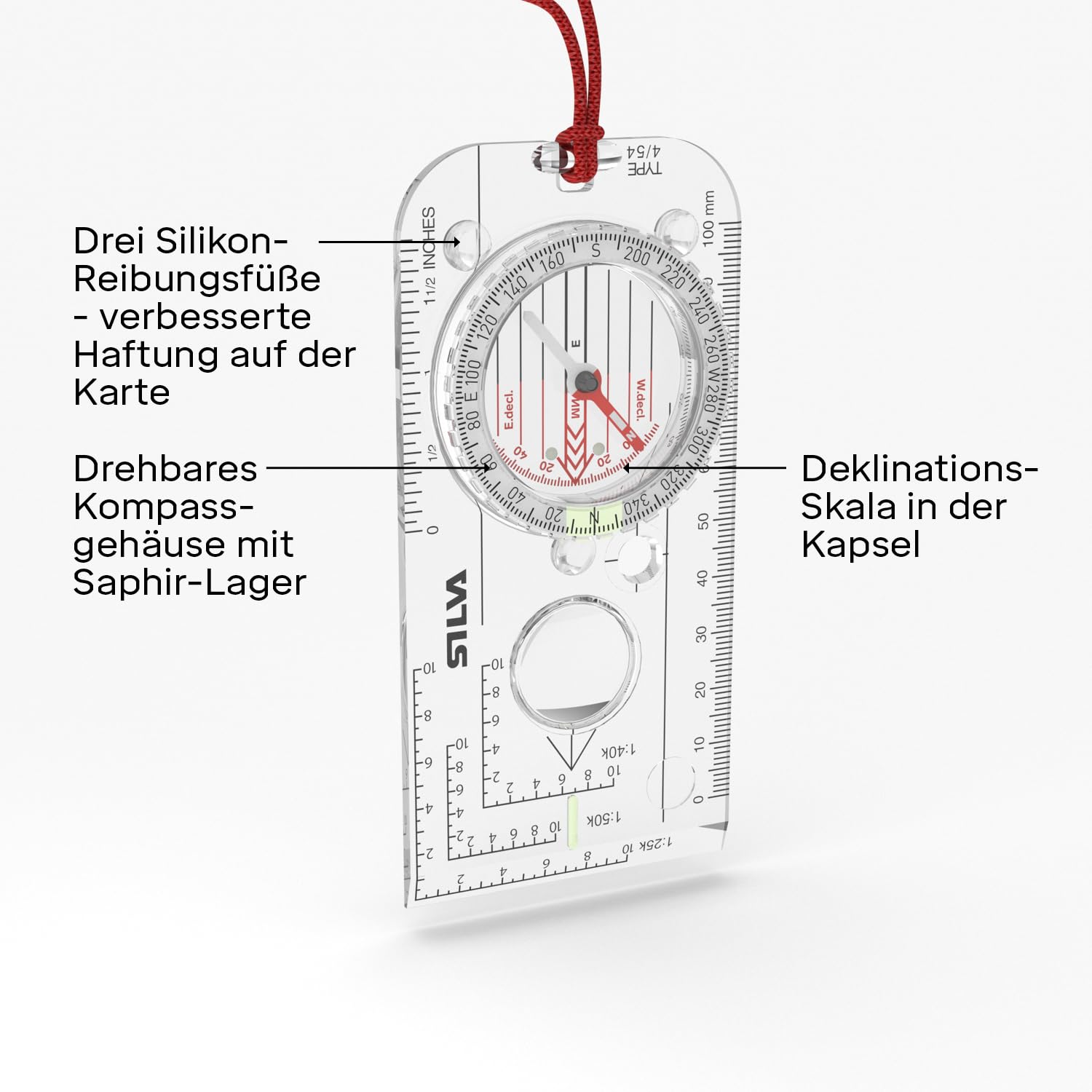 Silva Compass Navigation Expedition 4 - 1:25k, 1:40k, 1:50k - Advanced Rotatable Hiking Compass - Transparent