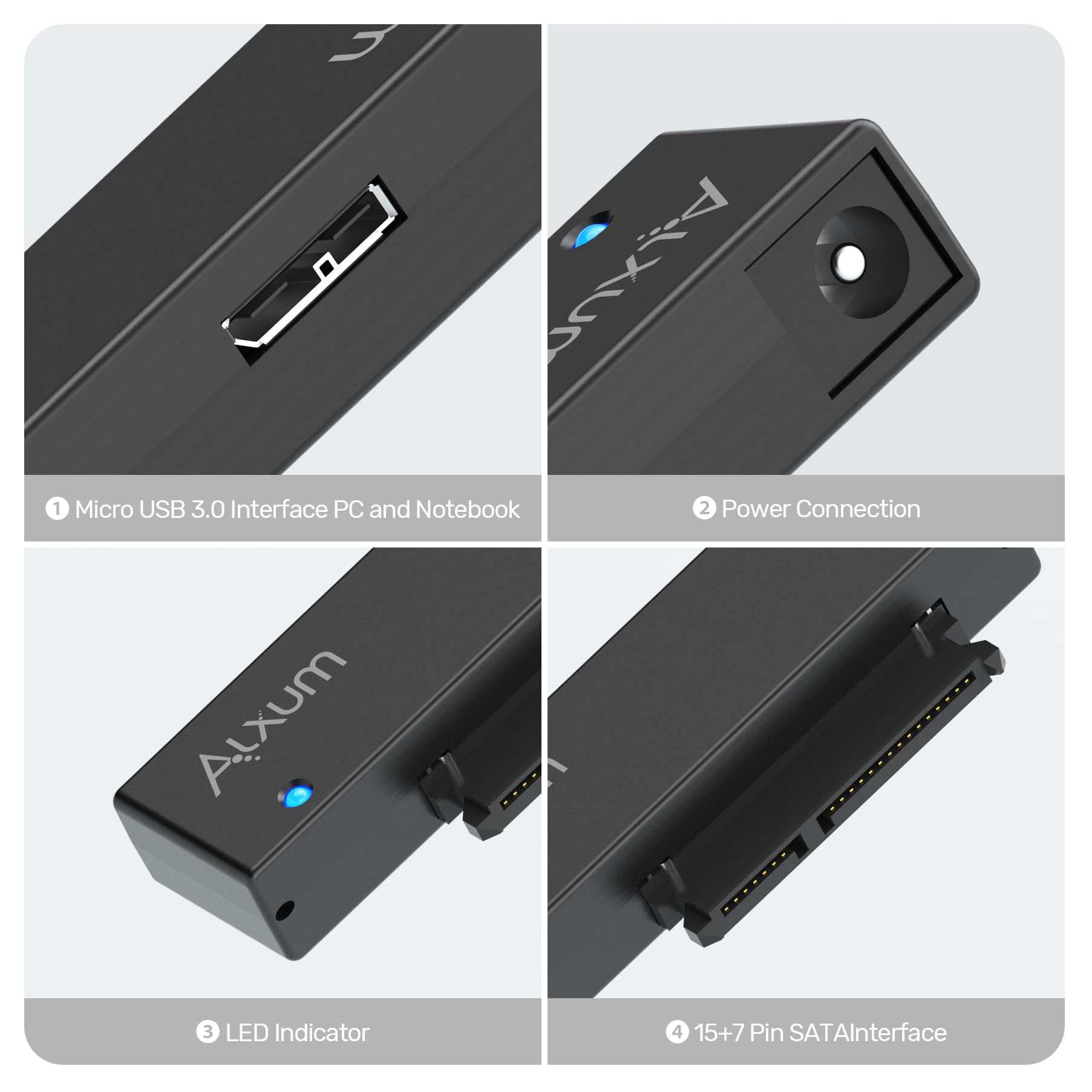 Alxum Usb 3.0 To Sata Converter Cable For 2.5 & 3.5 Inches Ssd Hdd, Hard Drive Adapter With 12V 2A Power Adapter And Usb 3.0 Cab