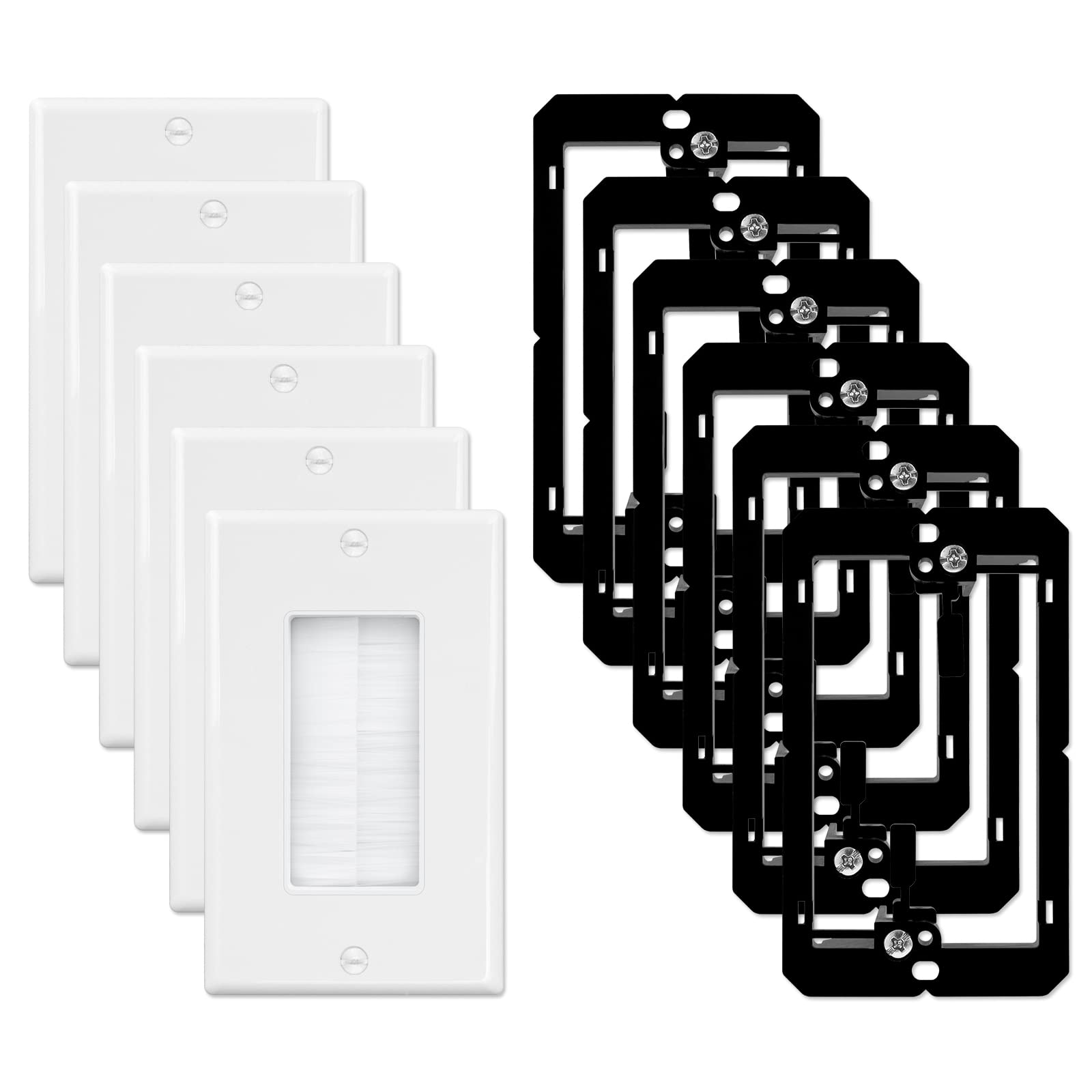 Iwillink Brush Wall Plate With Low Voltage Mounting Bracket 6 Pack, Cable Pass Through Insert For Wires, Single Gang Cable Acces