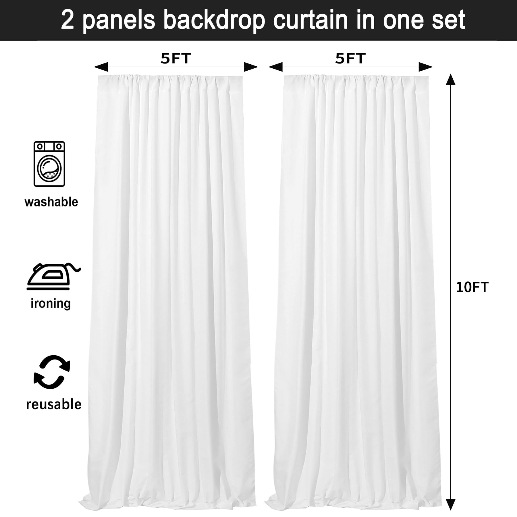 Haefoo 10X10Ft White Backdrop Curtain For Parties Wedding Baby Shower Curtain Backdrop For Birthday Party Background Decorations