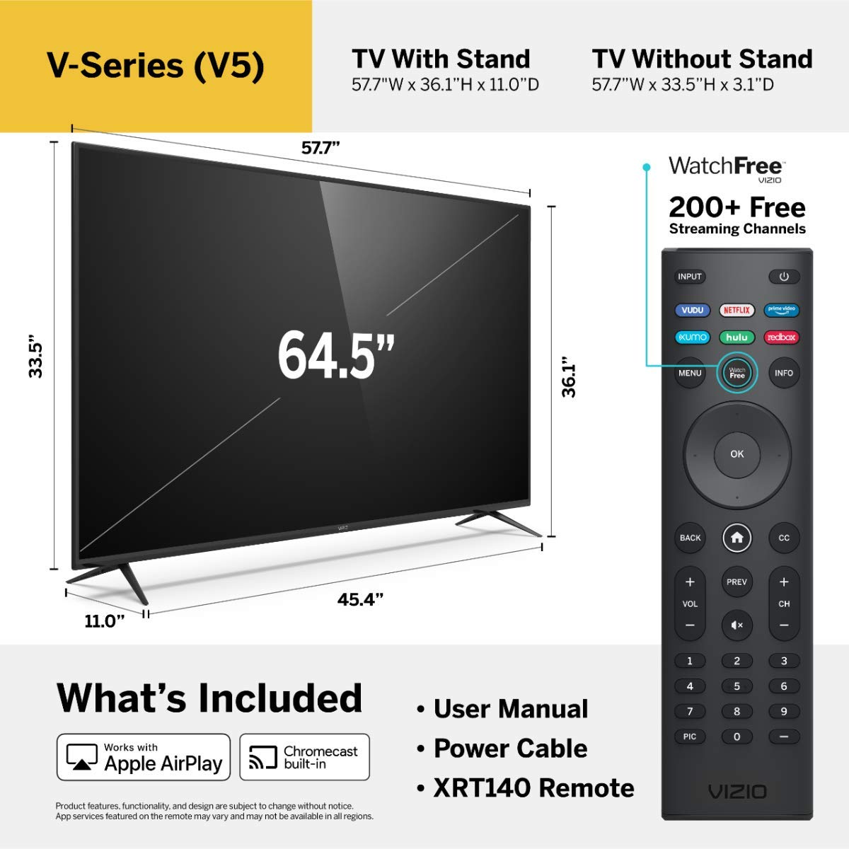 Vizio 65 Inch 4K Smart Tv, V Series Uhd Led Hdr Television With Apple Airplay And Chromecast Built In