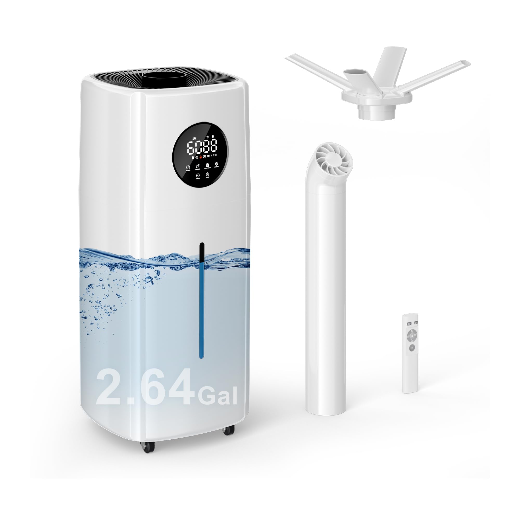 Uthfy 2.64Gal/10L Humidifier for Large Room, Dual 360 Nozzles Ultrasonic Humidifiers for Bedroom, Remote/Touch Control, Top Fill