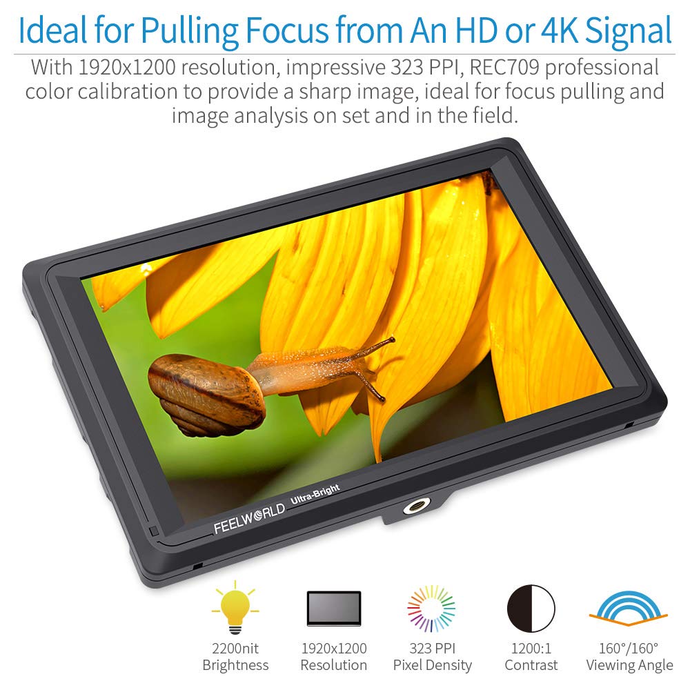 Feelworld Fw279S 7 Inch Ultra Bright 2200Nit Daylight Viewable Full Hd 1920X1200 Ips Panel Dslr On Camera Field Monitor 3G Sdi 4