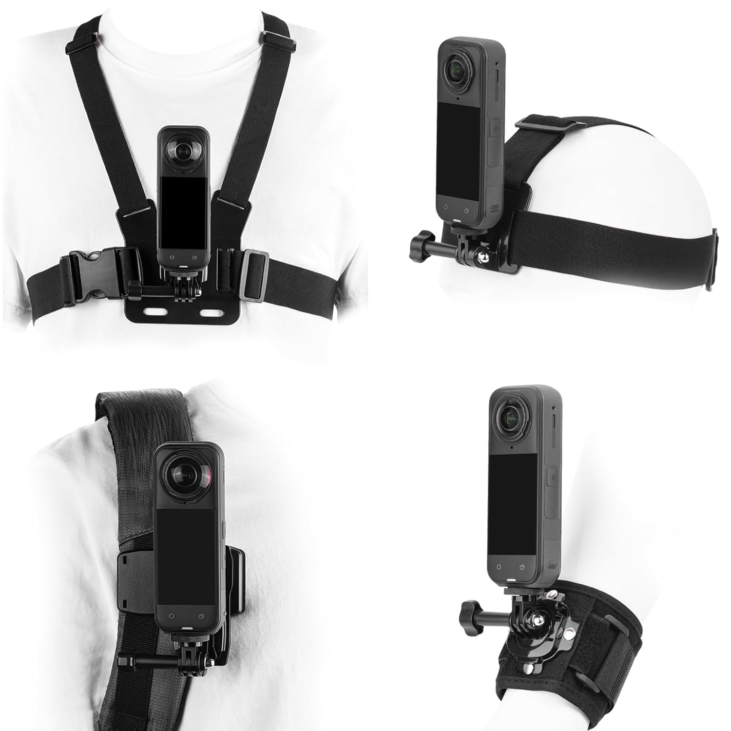 Uspot Accessories Kit For Insta 360 X5 X4, Chest Mount Head Strap Harness Backpack Clip Holder Wrist Strap, 360Rotating Adapter