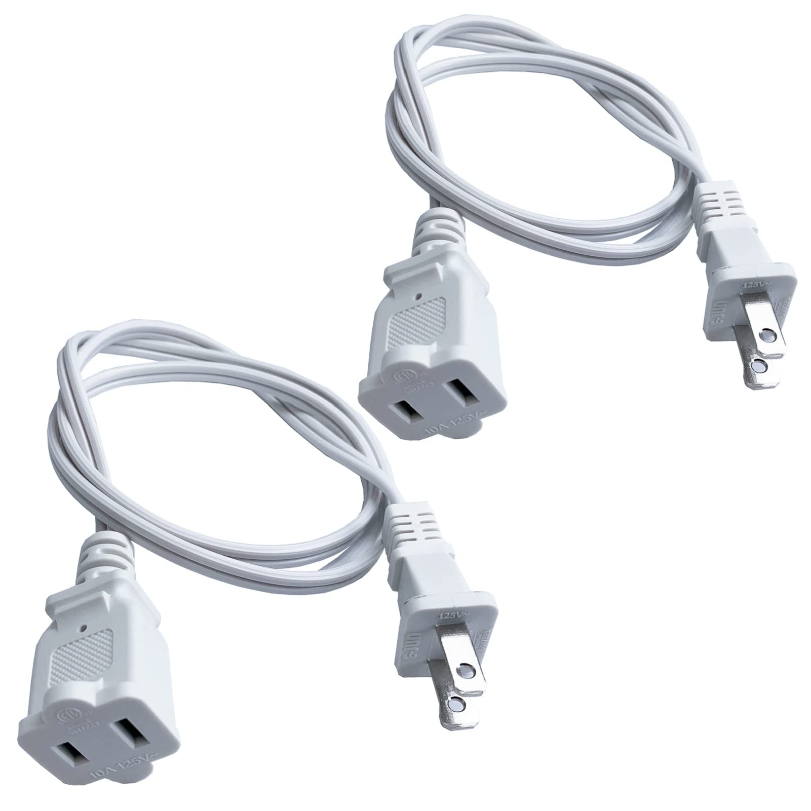 3 Ft Extension Cord, Indoor Use, White Short Polarized Us Two Prong Male Female Power Cable, 18Awg Nema 5 15P To Nema 5 15R 2 Pa