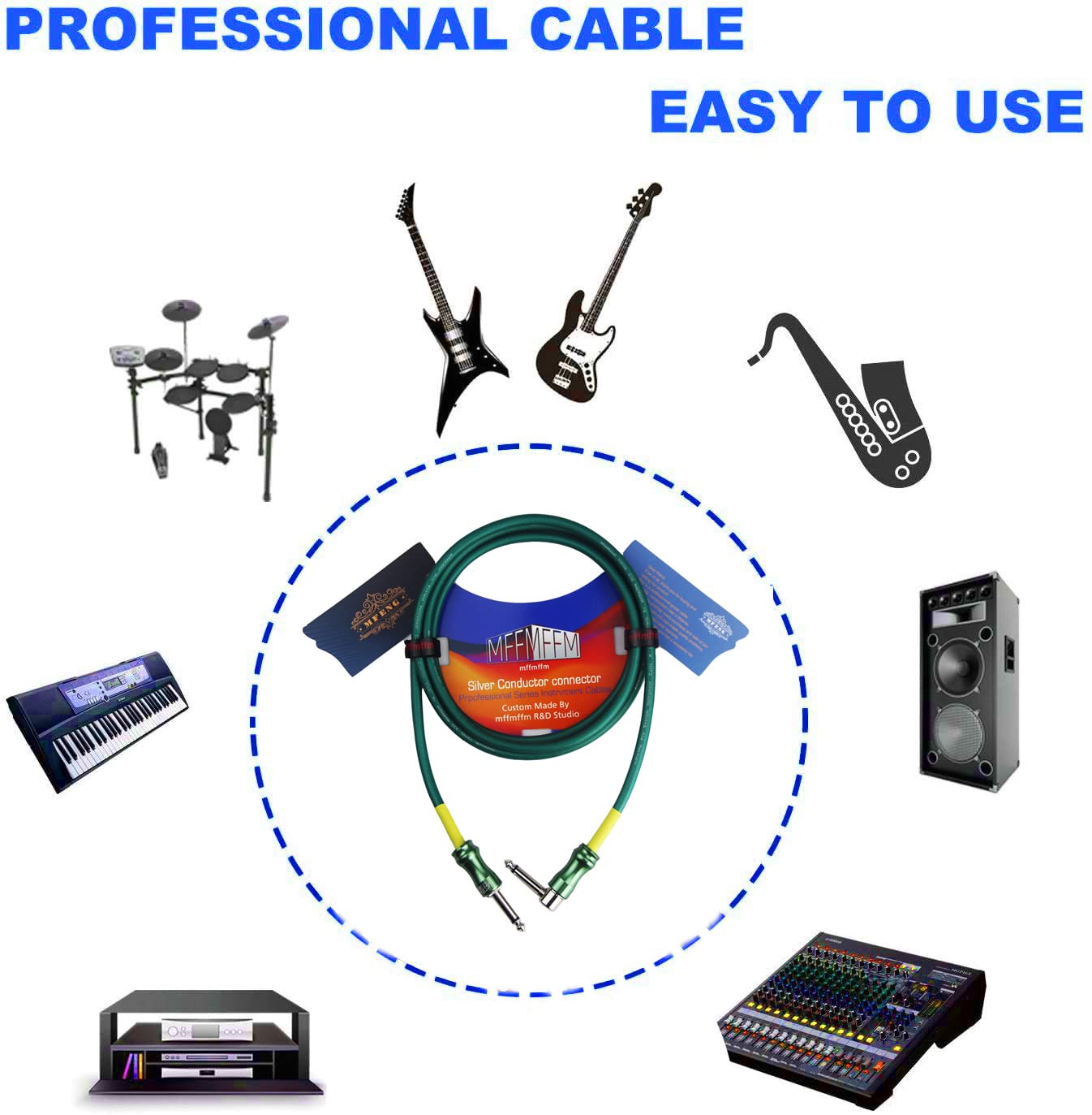 Mffmffm Guitar Cable 10 Ft   Straight To Right Angle 1/4 Inch Guitar Cord, Instrument Cable For Electric Guitar/Amp/Bass, Pro Au