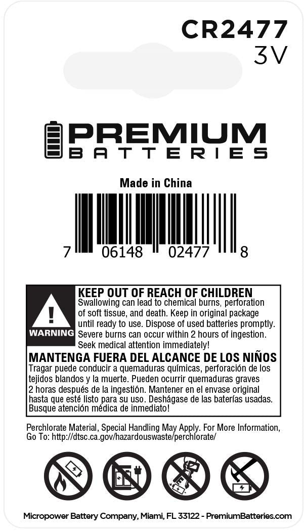 Premium Murata Cr2477 Lithium 3V Coin Cell   Japanese Engineered High Capacity Batteries (6 Pack)