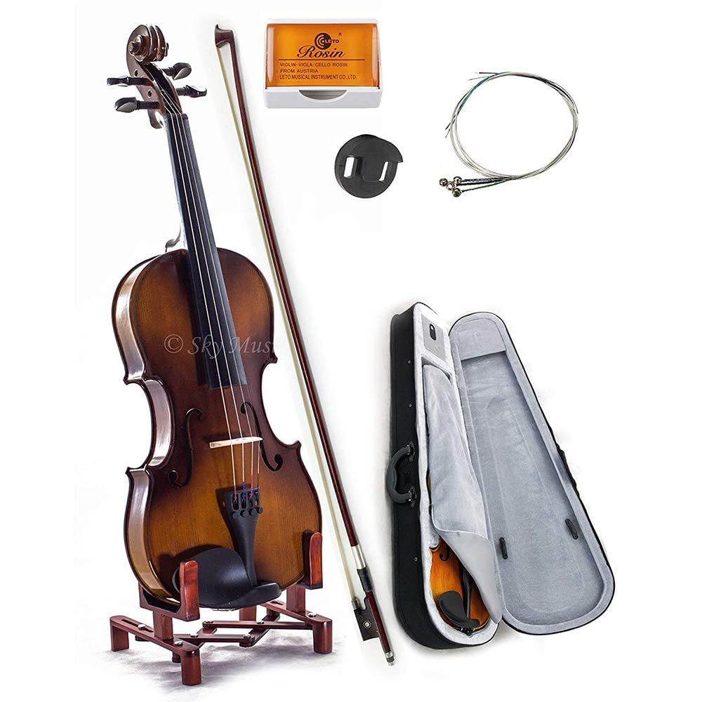 SKY 1/4 Size SKYVN201 Solid Maple Wood Violin with Lightweight Case, Brazilwood Bow, String, Rosin and Mute