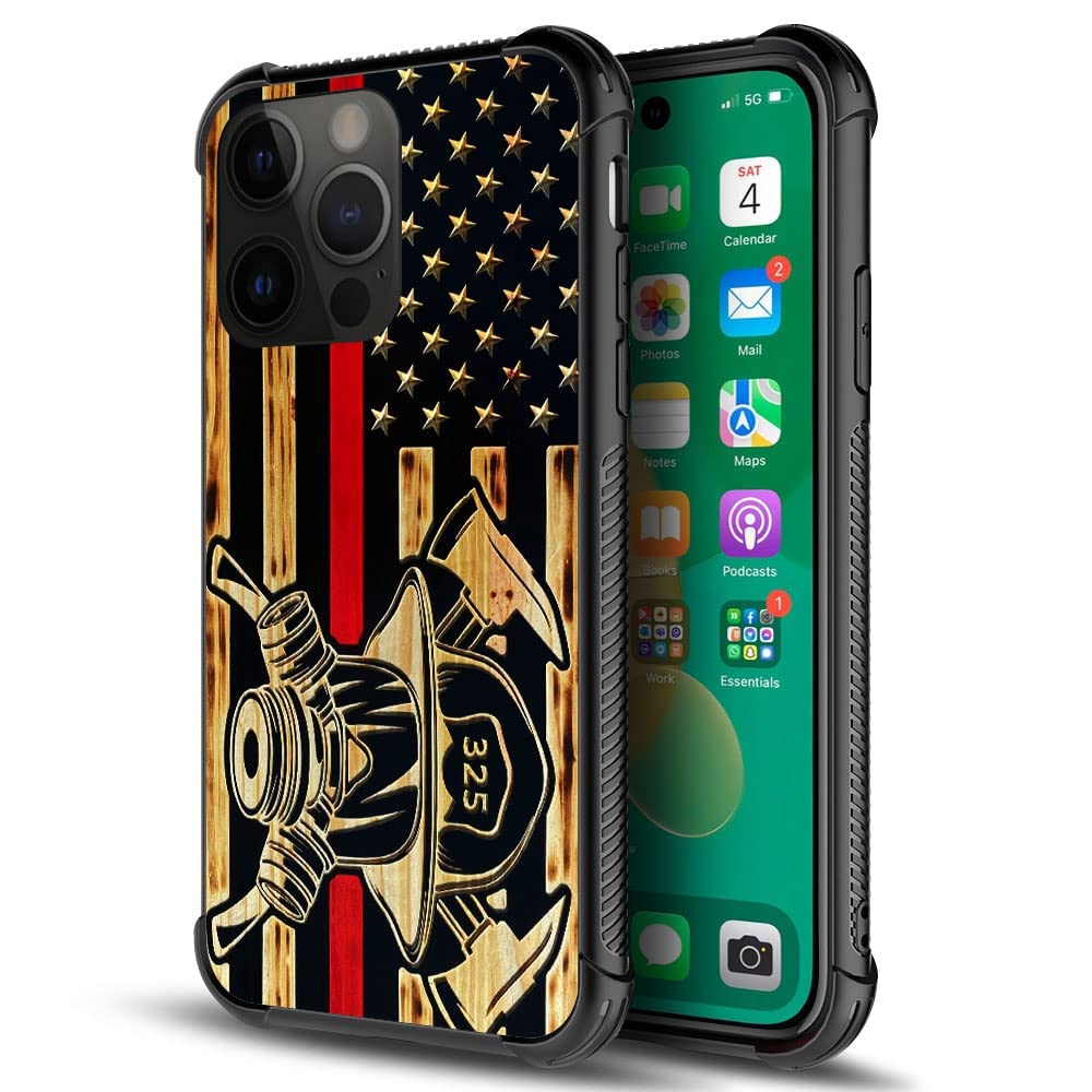 Daizag Compatible With Case For Iphone 14 Plus, Wood Grain Flag Firefighter American Flag 001 Iphone 14 Plus Cases For Man Woman