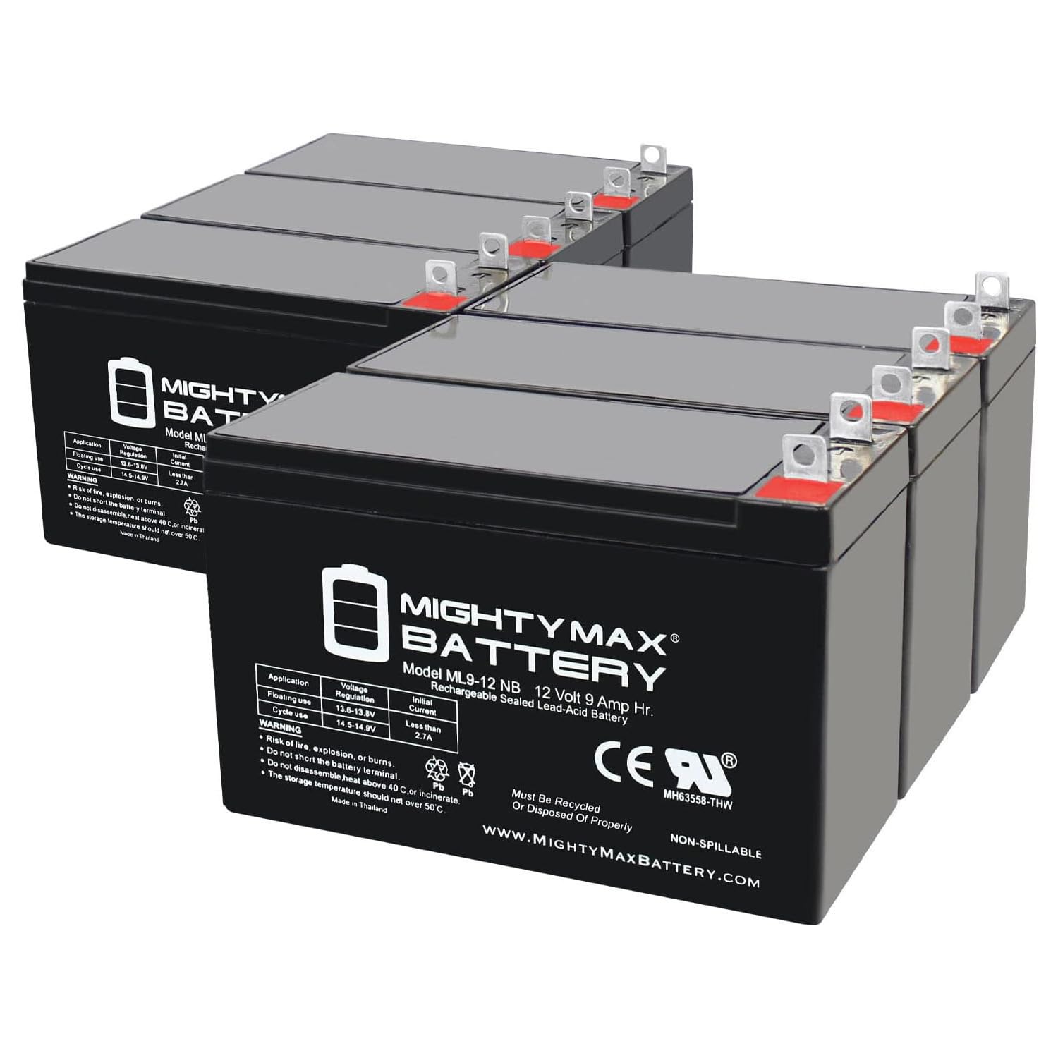 Mighty Max Battery 12 Volt 9 AH SLA Battery NB Terminal - 6 Pack