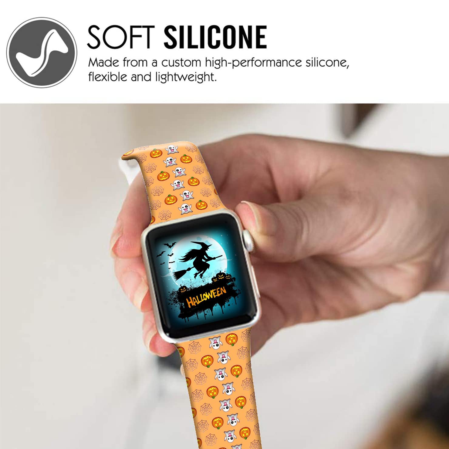 Doo Uc Halloween Decorations Floral Bands Compatible With Apple Watch 38Mm 40Mm 41Mm For Men Women Girls, Funny Pumpkin Ghost Si