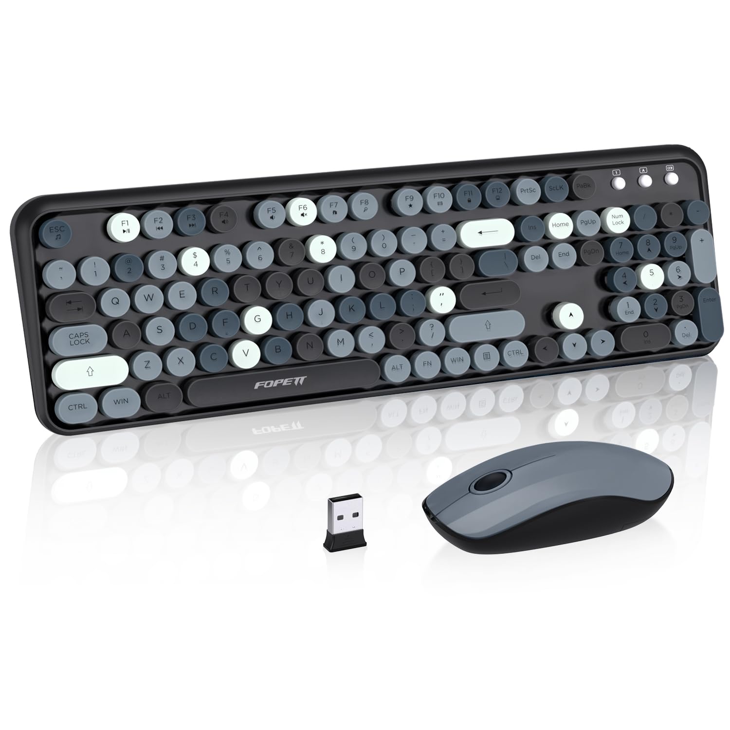 Keyboard And Mouse Wireless,Cute Retro Wireless Keyboard Mouse Combo With Round Key,2.4Ghz Dropout Free Connection,Typewriter Wi