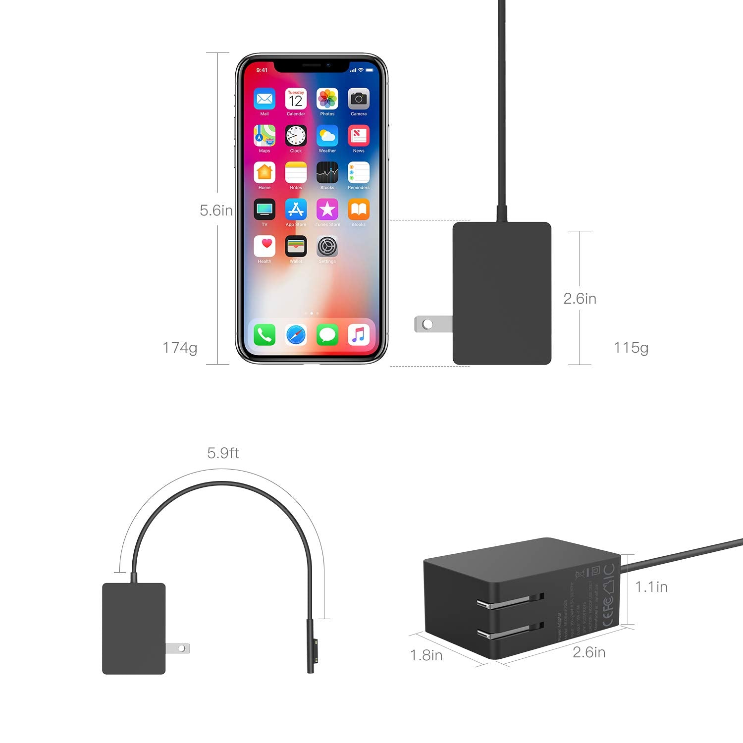 Surface Go Charger, Ayneff 24W 15V 1.6A Surface Charger Wall Power Supply Compatible With Microsoft Surface Go 1/2/3 Surface Pro