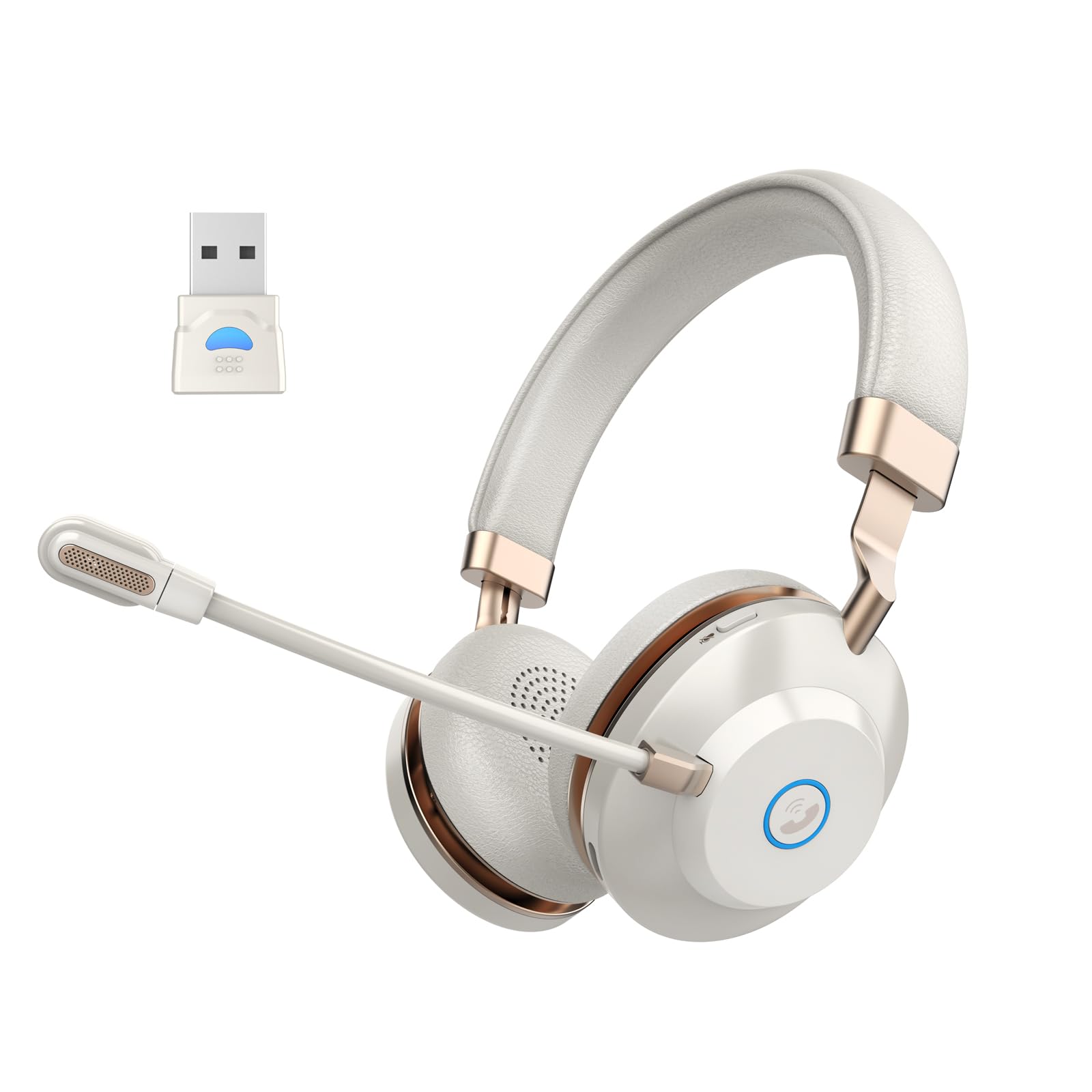 Wireless Headset with Mic for Work, Bluetooth Headset with Noise Cancelling Microphone, On Ear Wireless Headphones with USB Dong