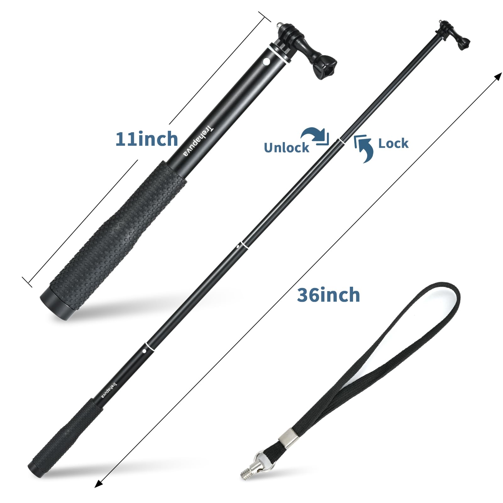 Trehapuva Selfie Stick, 36''/92Cm Extension Pole Extended Waterproof Monopod Handle Compatible For Gopro Max Hero 12 11 10 9 8 7