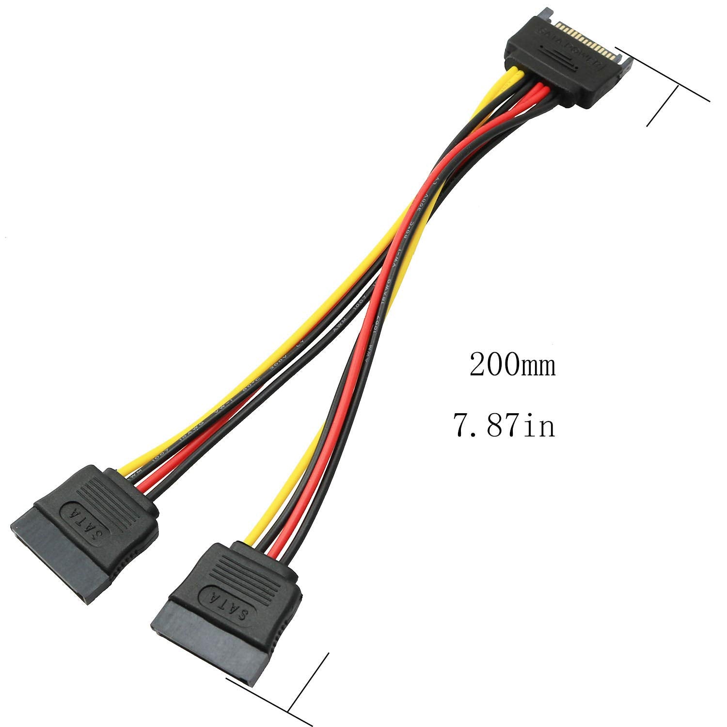 Longdex Sata Power Extension Cable 5Pcs 20Cm Sata Power 15 Pin Male To 2 X 15P Female Y Splitter Cable Adapter