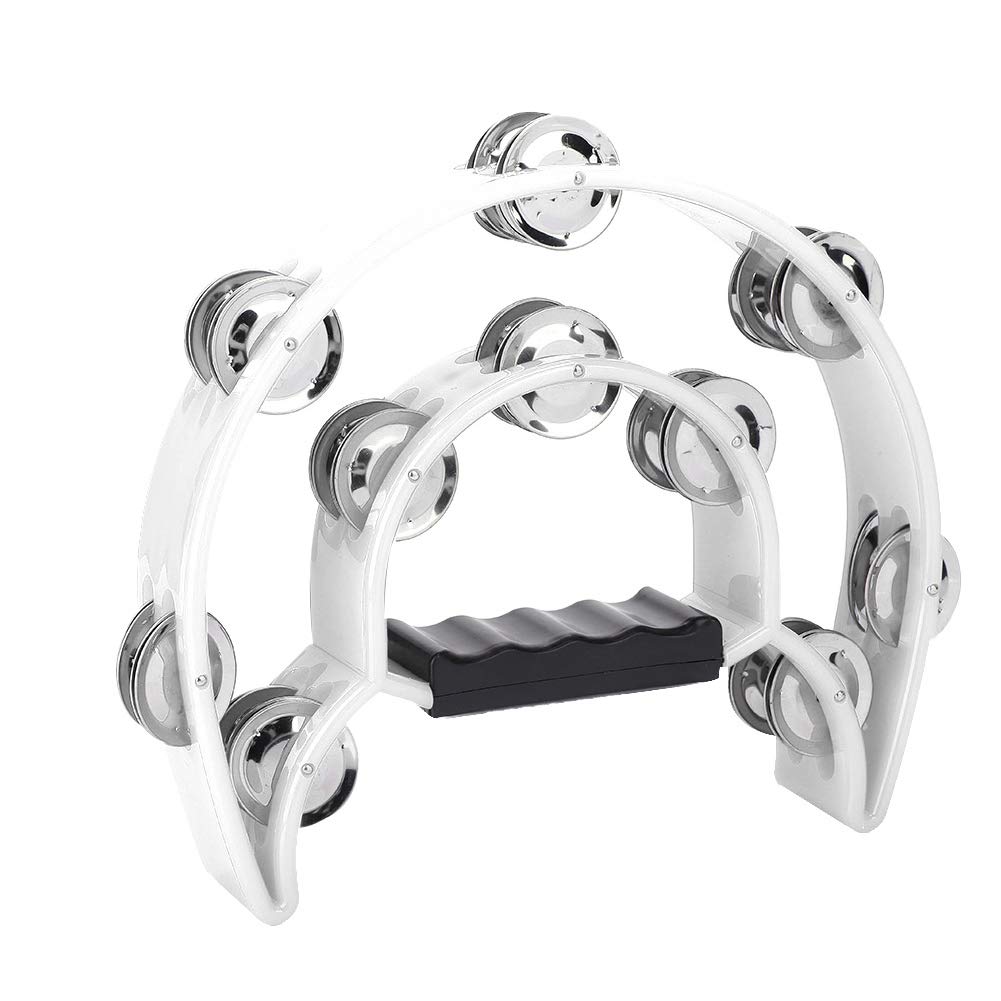 Percussion, Double Jingles Tambourine, EcoFriendly Material Durable Good Texture Delicate Workmanship for Family Friends(White)