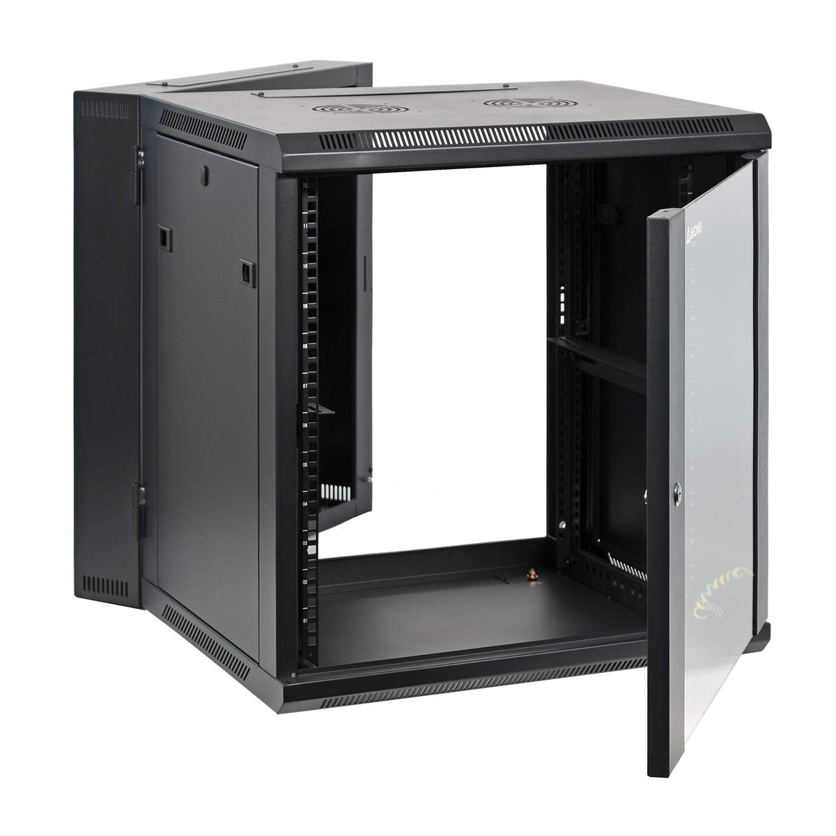 Aeons 12U Signature Double Section Wall Mount 19 Inch Networking It Cabinet Enclosure Hinged Swing Out 24 Inch Depth Glass Door (Fully Assembled)