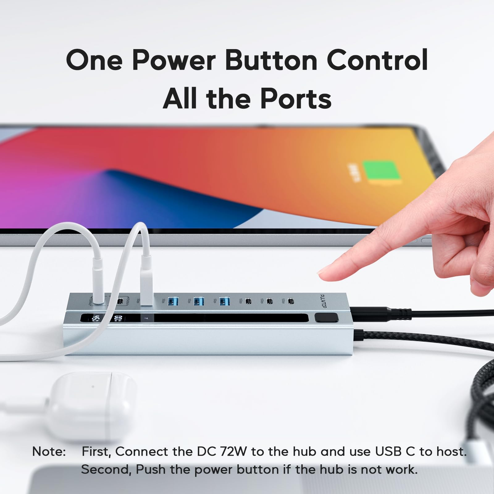 Pulwtop Powered Usb C Hub,Usb Hub Pd 45W Charging(Not Support Video),9 Port Support 10Gbps Data 3 Usb C 3.2,4 Usb 3.0 Ports With