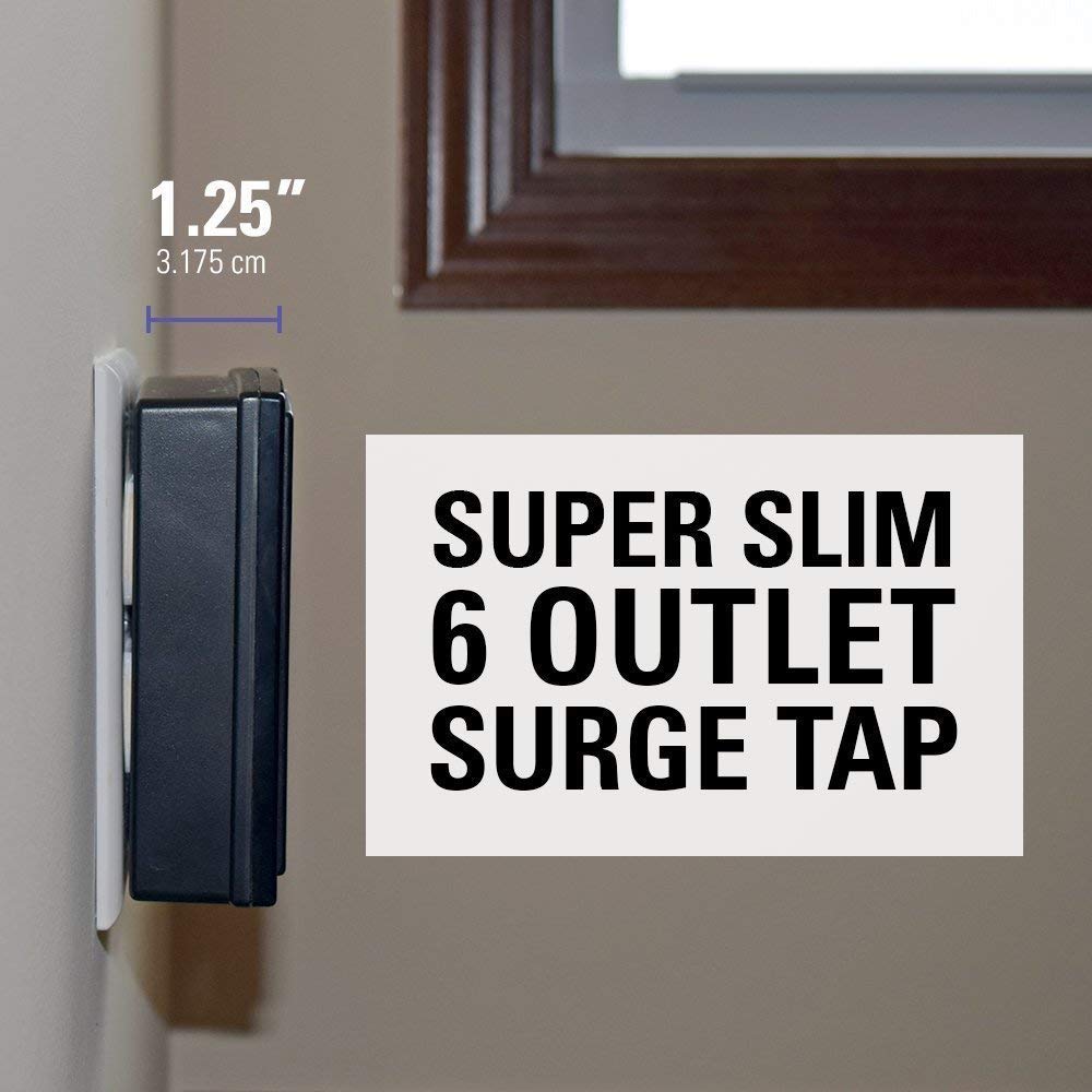 Sanus On Wall Low Profile 1080J Fireproof Surge Protector With 6 Ac Outlets & 3 Lines Of Protection   Includes Power Signal Filt