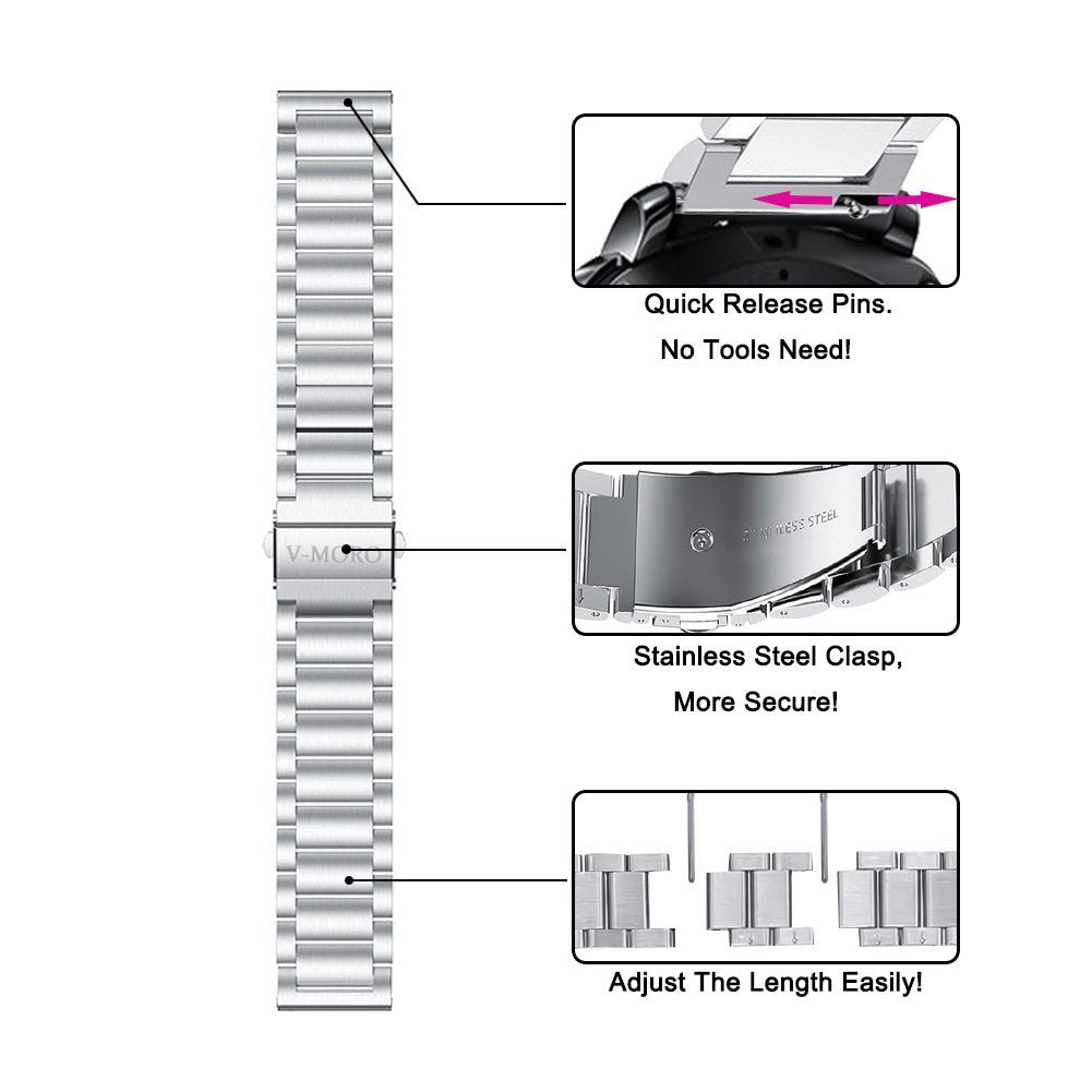 V Moro Metal Strap Compatible With Galaxy Watch 46Mm(2019) Band/Galaxy Watch 3 45Mm Bands Men Silver Solid Stainless Steel Repla