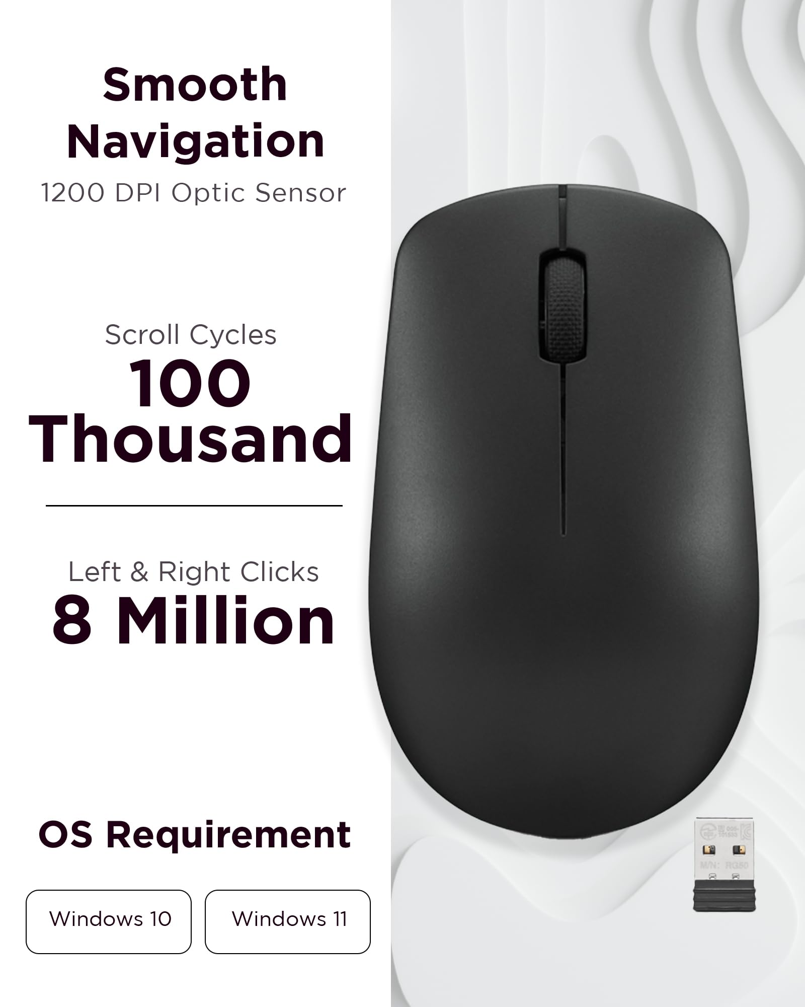 Lenovo 530 Wireless Mouse - Full Size, Ambidextrous Design, 2.4 GHz, Raven Black, 12 Months Battery Life