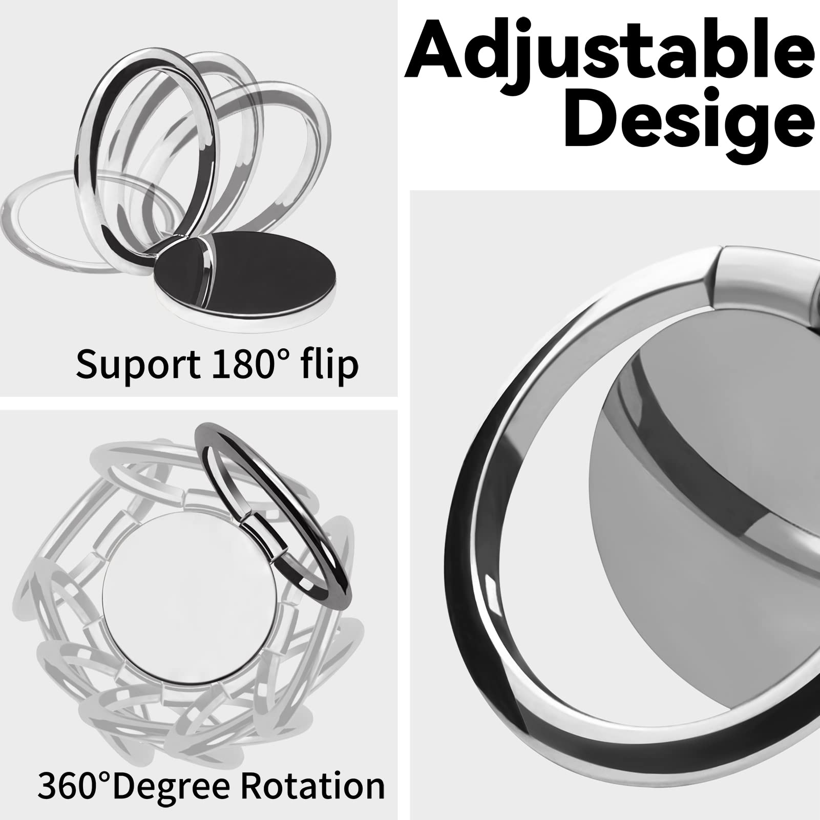 Obhei Metal Cell Phone Ring Holder Finger Ring Stand, 360 Degree Rotation Ring Kickstand Grip Holder For Magnetic Car Mount, Sil