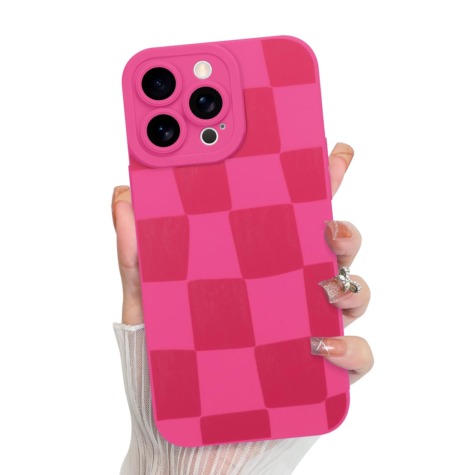 KANGHAR Compatible with iPhone 13 Pro Case, Silicone Checkered Cute Pattern, Camera Protection Soft Slim Phone Case for Girls Wo
