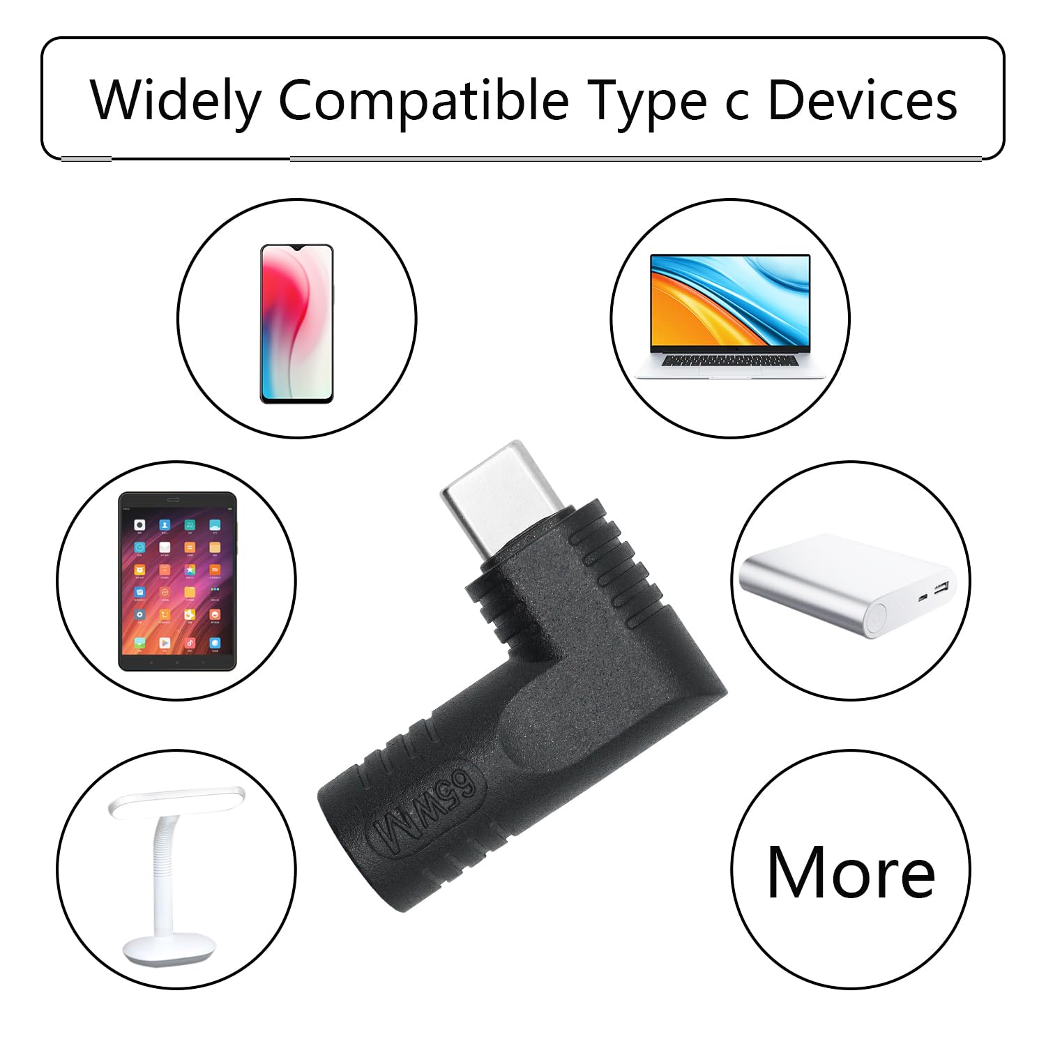 Right Angle Dc 4506 To Usb C Connector Adapter, 90 Degree Pd 65W Dc 4.5Mm X 0.6Mm To Usb Type C Male Plug Power Charge Adapter F