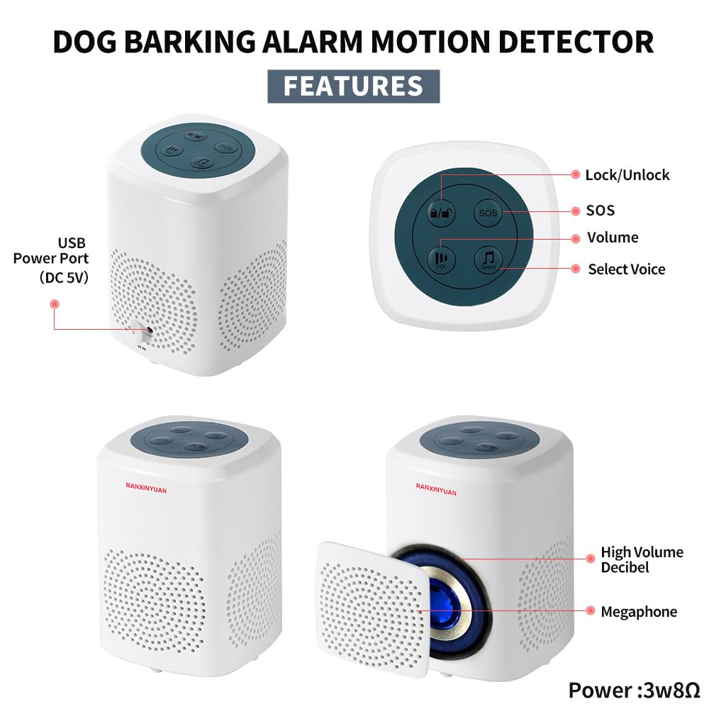 Ranxinyuan Barking Dog Motion Sensor Pir Human Body Dog Barking Alarm Realistic Wireless Loud 1000Ft Door Chimes Home Security 1