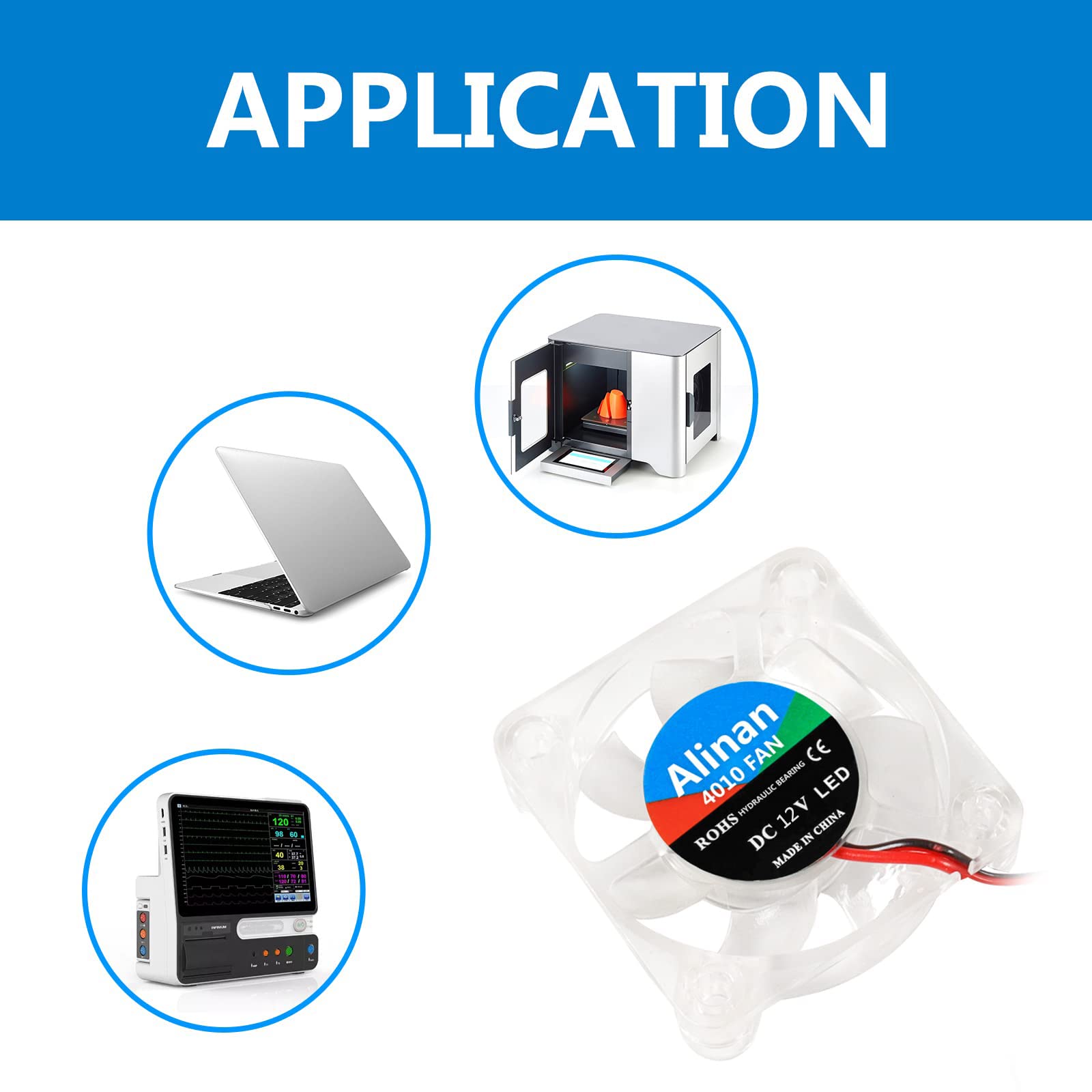 Alinan 6Pcs 4010 12V Color Led Mini Brushless Cooling Fan Transparent 40 * 40 * 10Mm 0.05A For 3D Printer, Pc, Case, Cpu