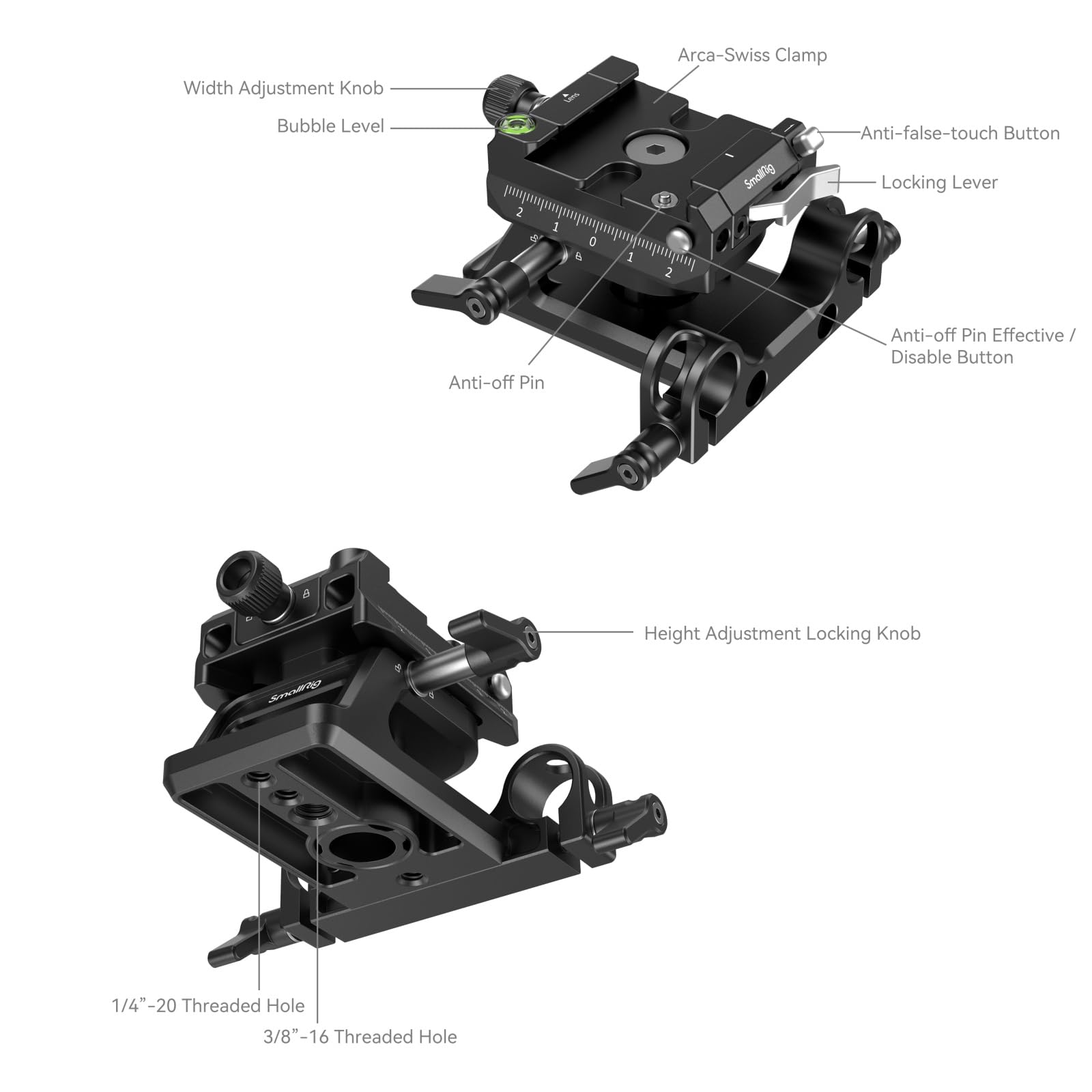 Smallrig Mount Plate For Arca-Swiss Quick Release Clamp And Bottom Plate For Manfrotto Type With Height-Adjustable 15Mm Rod Clam