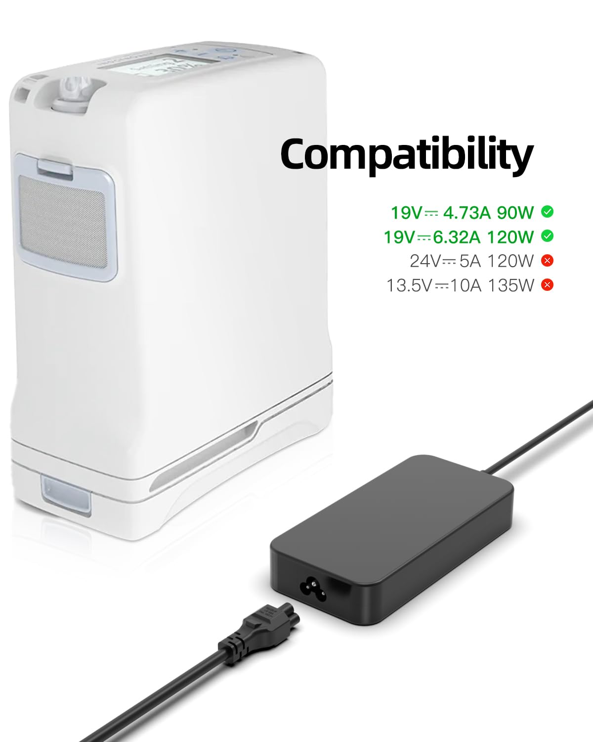 120W Charger Fit For Inogen One G1 G2 G3 G4 G5 Oxygen Concentrators   Extra Long 10Ft Power Cord, Replacement For Adp 120Rh Ba 5