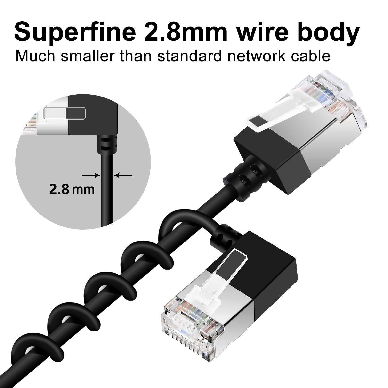 Dutevolns Slim Cat 6 Ethernet Cable 90 Left Angled 1.6 Feet, Ultra Thin & Flexible Rj45 Lan Cord Gigabit Applicable For Mac, Pc,