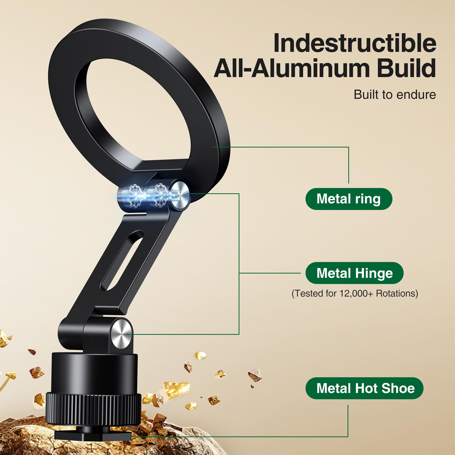 Elitehood Magnetic Magsafe Tripod Phone Mount Holder, Foldable Phone Holder For Tripod Attachment With 1/4    Screw & Cold Shoe,