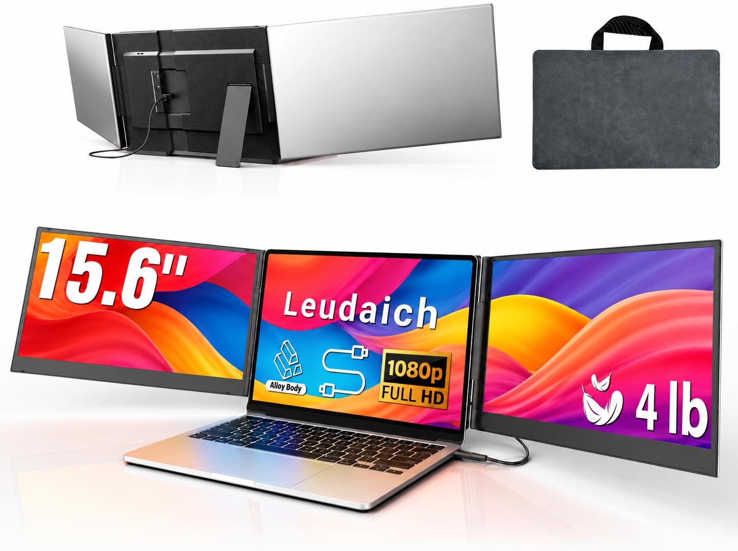 Leudaich One Cable Laptop Screen Extender, 15.6 FHD 1080P IPS Portable Monitor, UltraSlim Travel Dual Monitor Fits 1317 Lapt