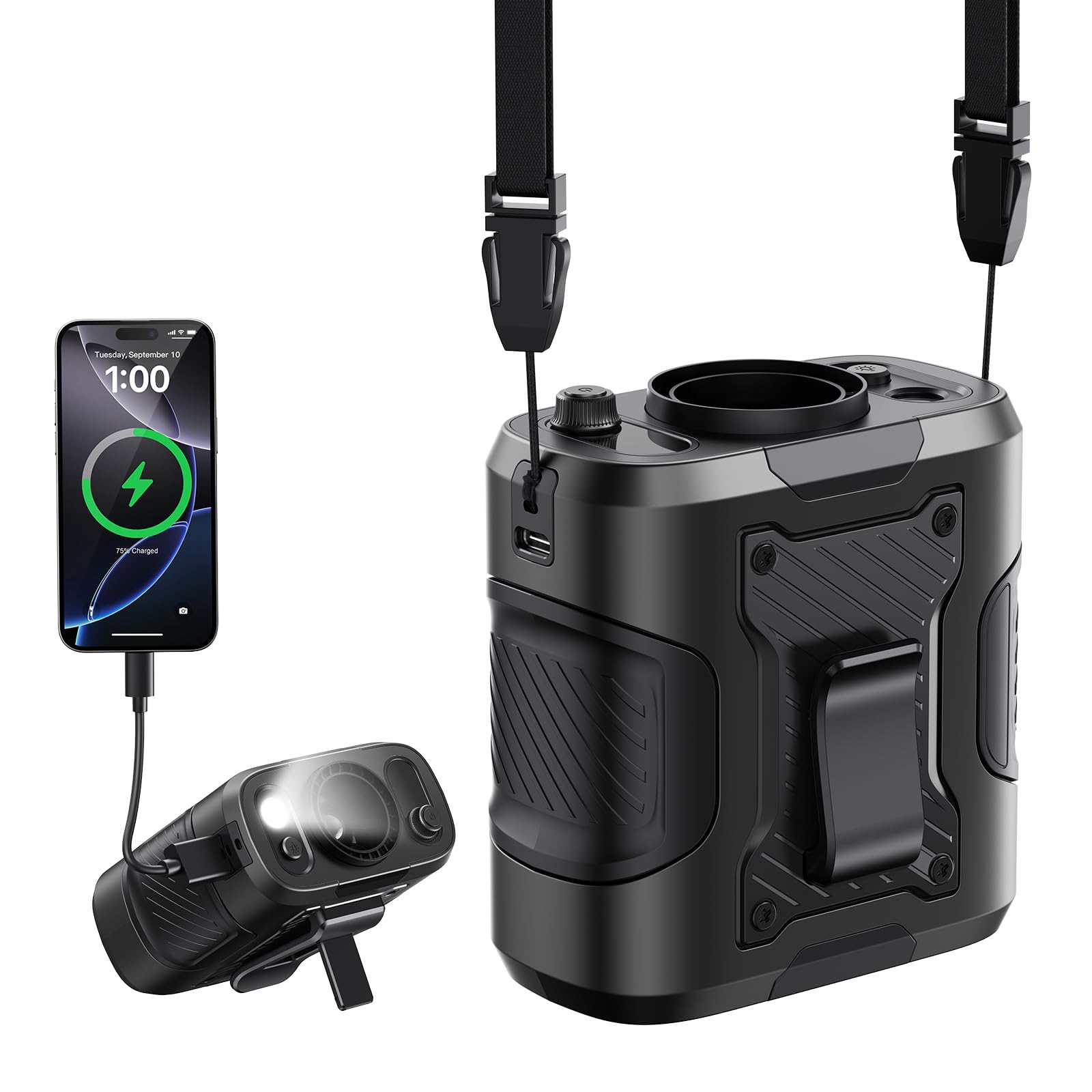 KIMMOO 5 in 1 Portable Turbo Waist Clip Fan, 100 Speeds, Powerful 13500RPM, 24H Cooling, LED Display, Flashlight, Rechargeable W