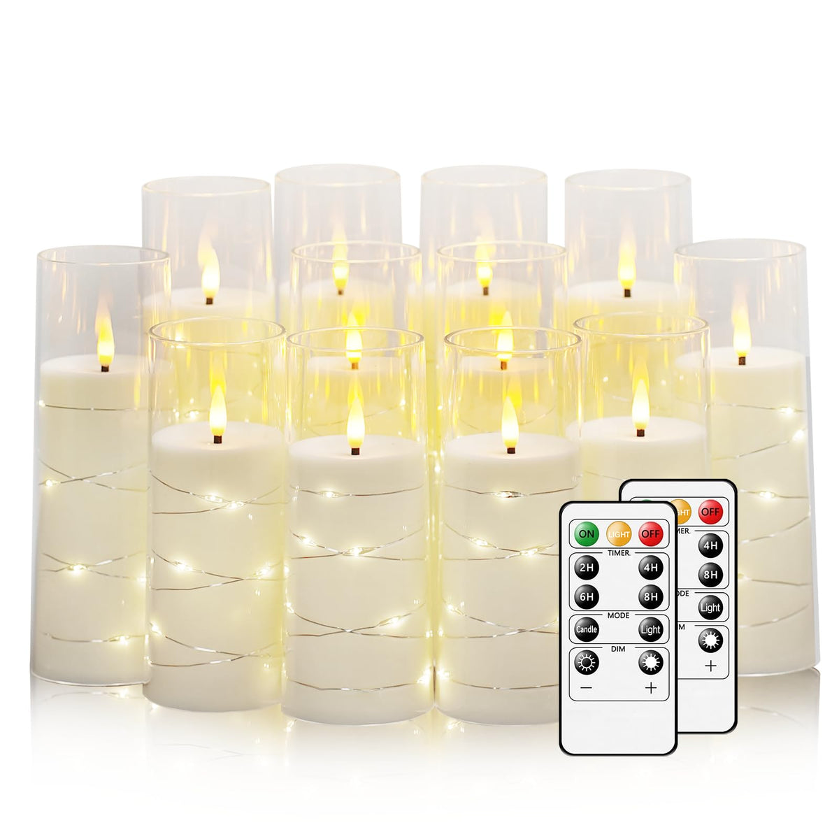 Flameless Candles With Embedded Star String, 12 Pcs Battery Operated Led Pillar Candles With Remote And Timer, Suitable For Home