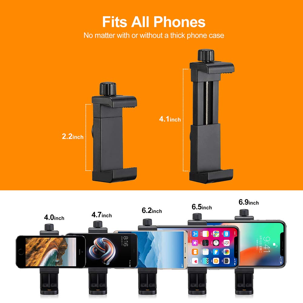 Phone Tripod Mount Adapter/Universal Tripod Cell Phone Holder, Fits Any Smartphone, 1/4'' Standard Screw, Rotating Vertical And