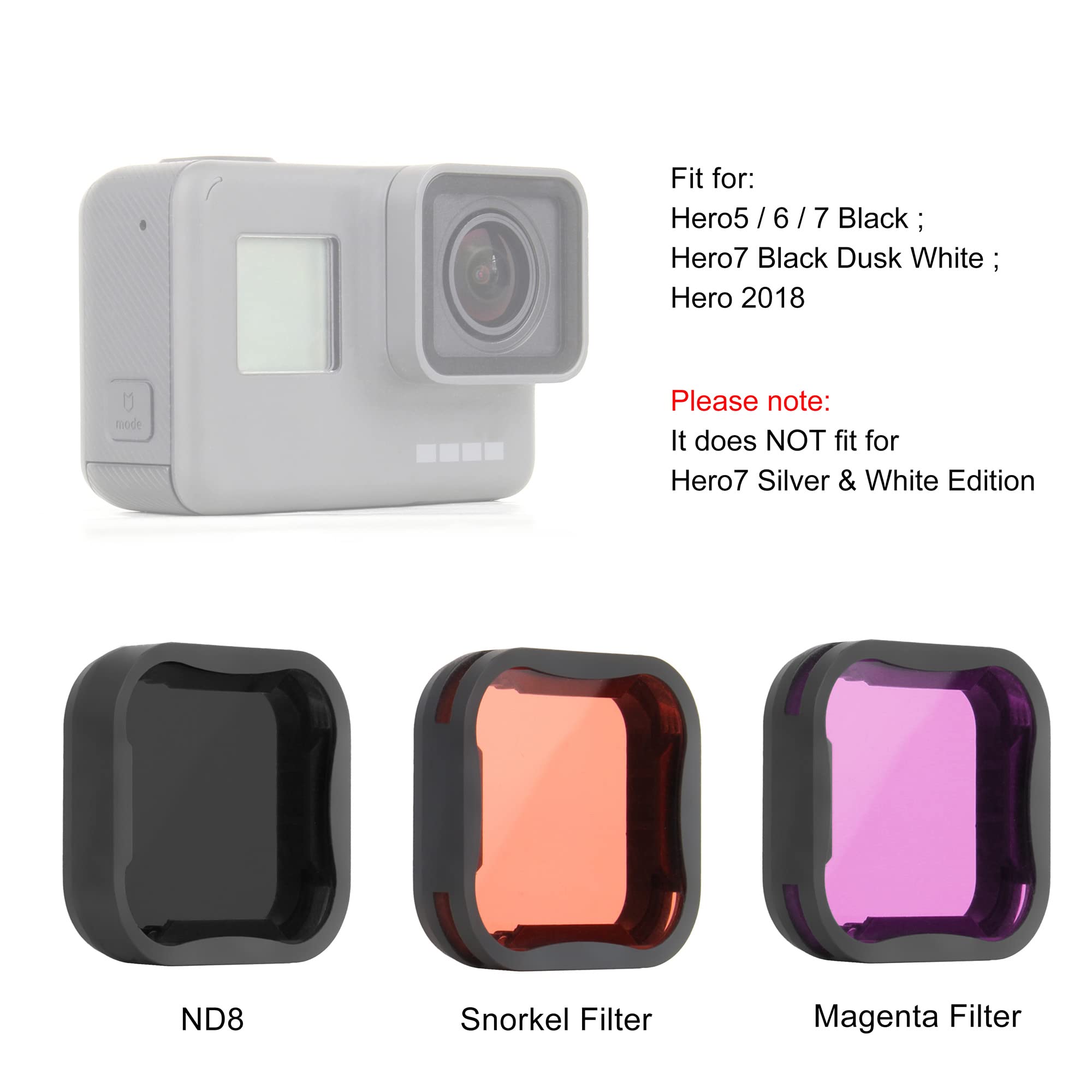 Gepuly 3 Pack Camera Lens Filter Set For Gopro Hero 5/6/7 Black/Hero (2018) Cameras, Nd Filter(Nd8 Filter) Dive Filters(Light Re