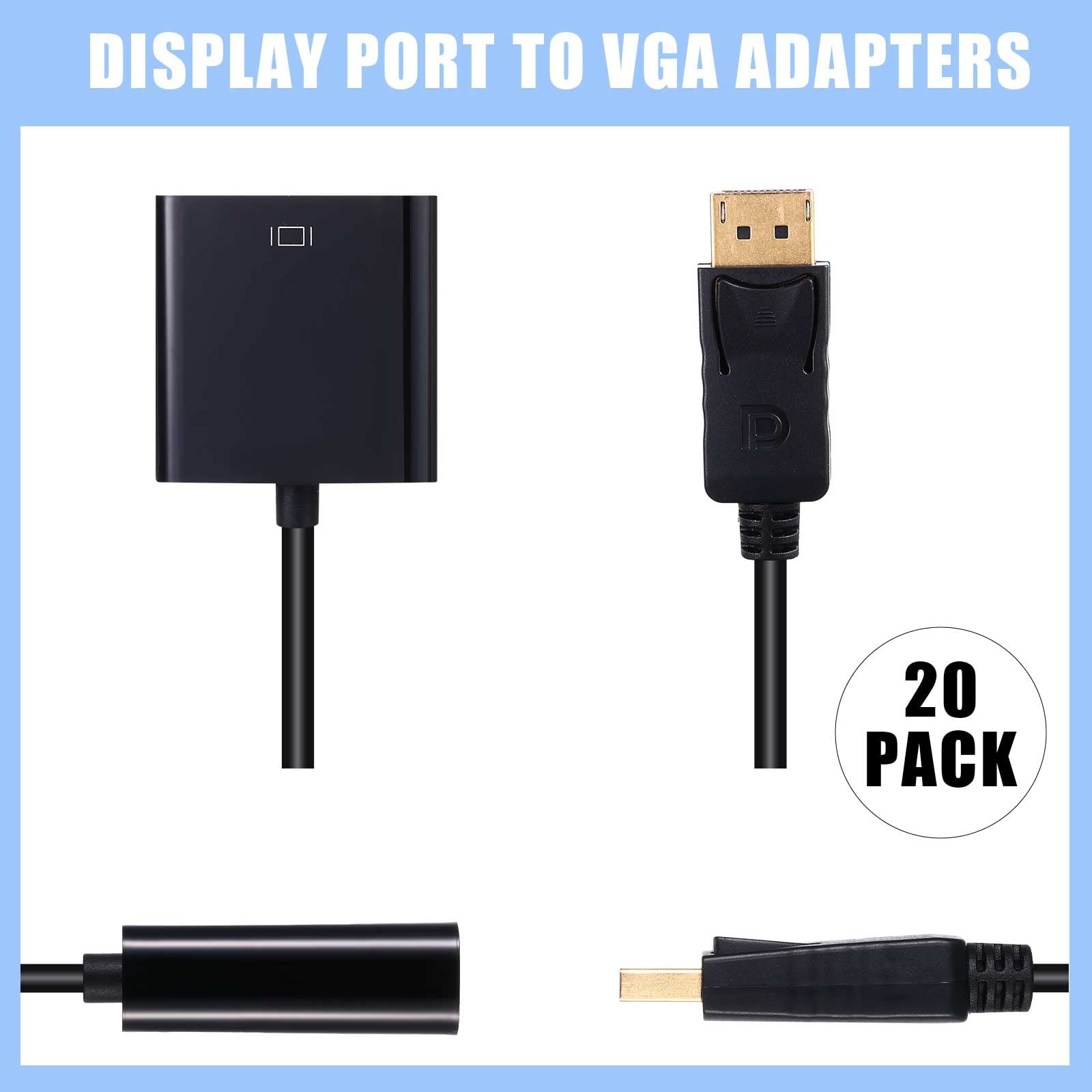 Yunsailing Displayport To Vga Adapters, 20 Pack, Gold Plated, Compatible With Laptop, Monitor, Pc, Projector