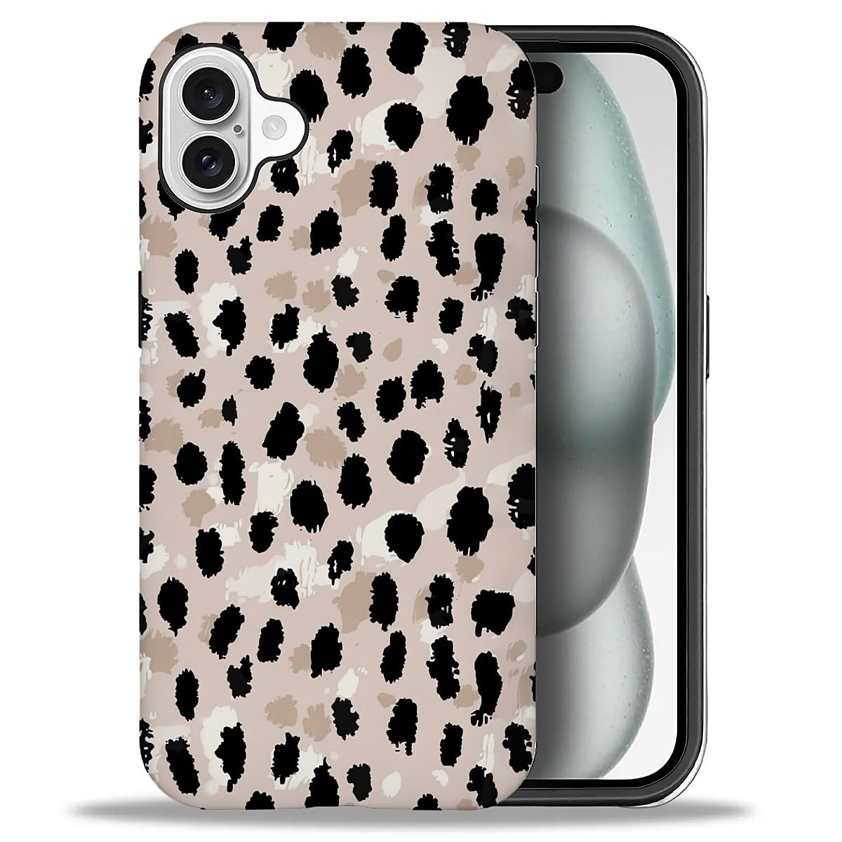 WANKBLC Compatible with iPhone 16 Plus Matte Case, Cute Black Brown Leopard Print Pattern for Girl Full Body Design Soft Silicon