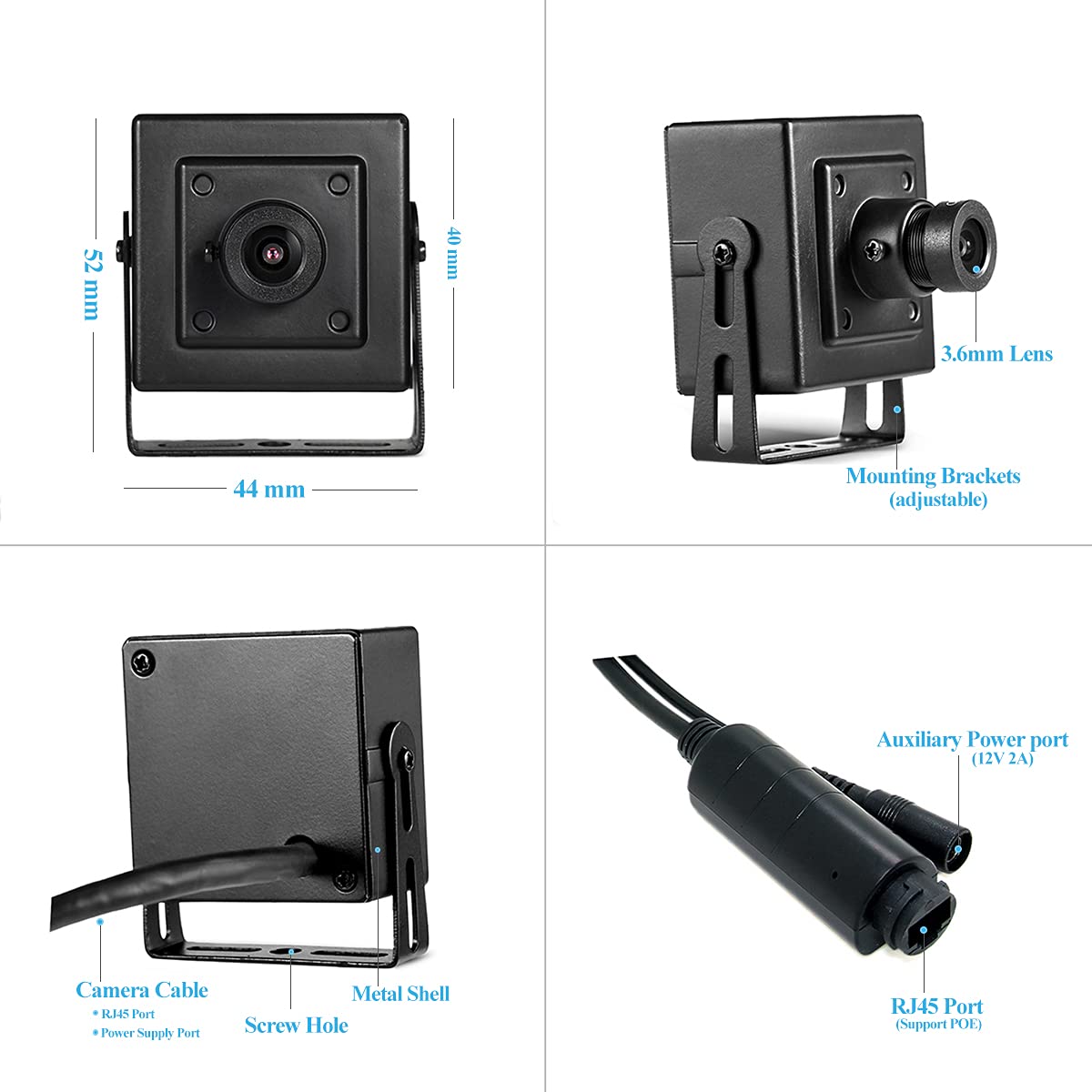 Revotech Mini Poe Ip Camera, Hd 3Mp Indoor Security Camera 3.6Mm Lens P2P Remote View Cctv Video Cam H.265/H.264 (I706 Poe Black)