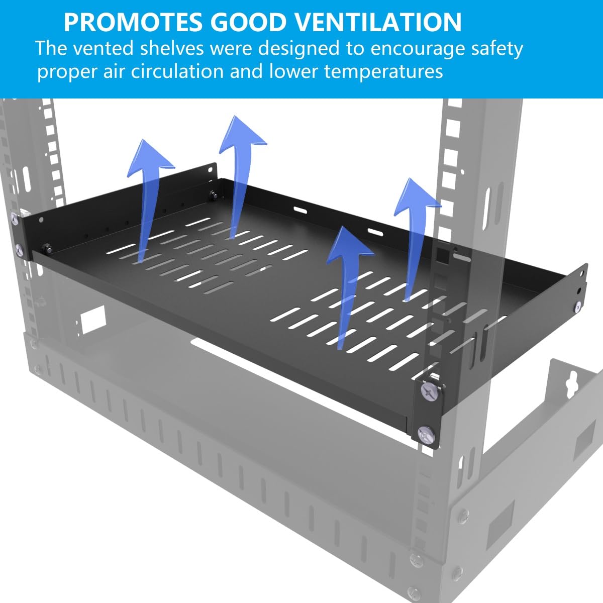 Qiaoyoubang 1U Universal Rack Shelf Steel, 12'' Vented Cantilever Rack Tray For 19    Network Equipment Shelf Mounting, Black (1